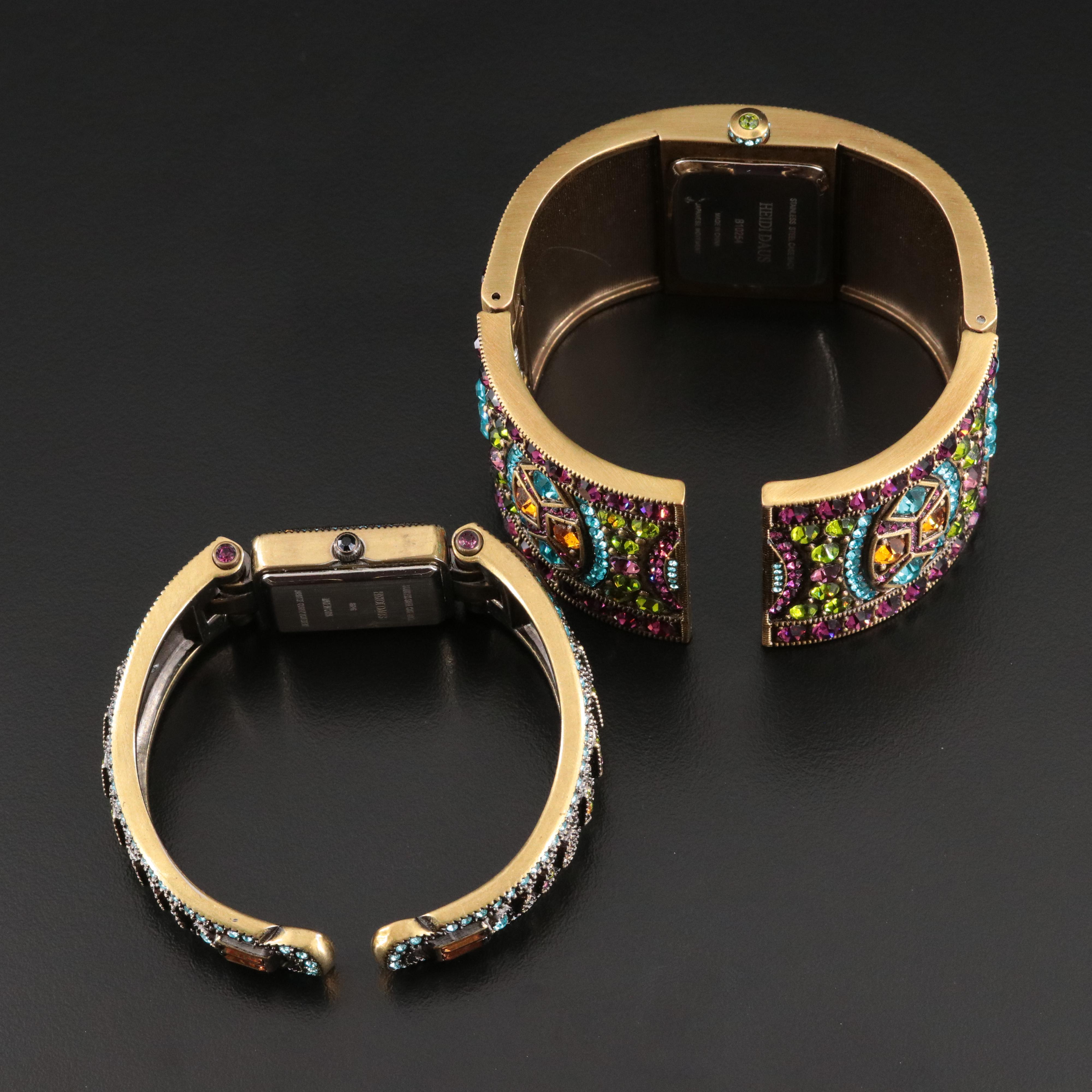 Heidi Daus Art Deco Rhinestone and Swarovski Crystals Cuff Quartz Watches