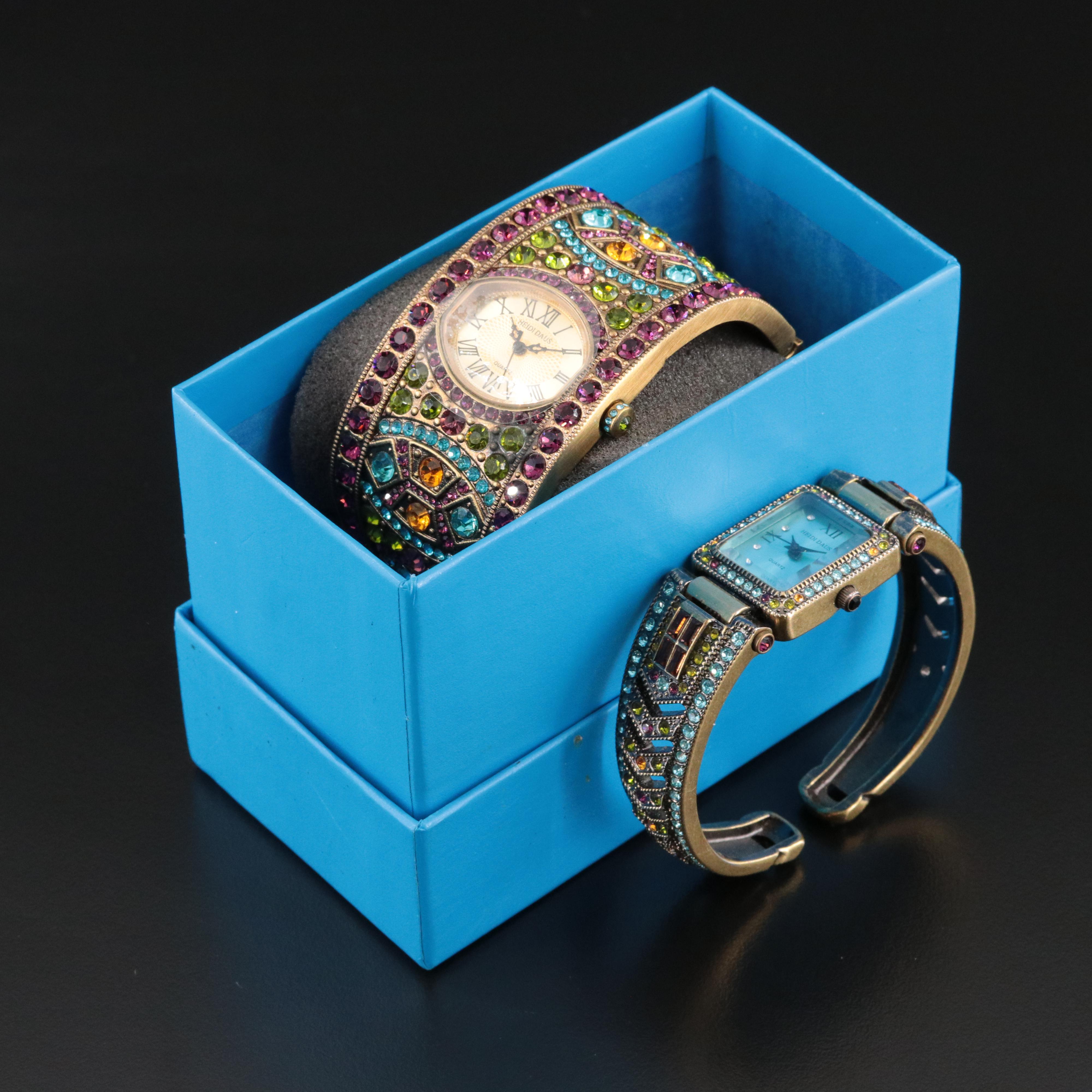 Heidi Daus Art Deco Rhinestone and Swarovski Crystals Cuff Quartz Watches