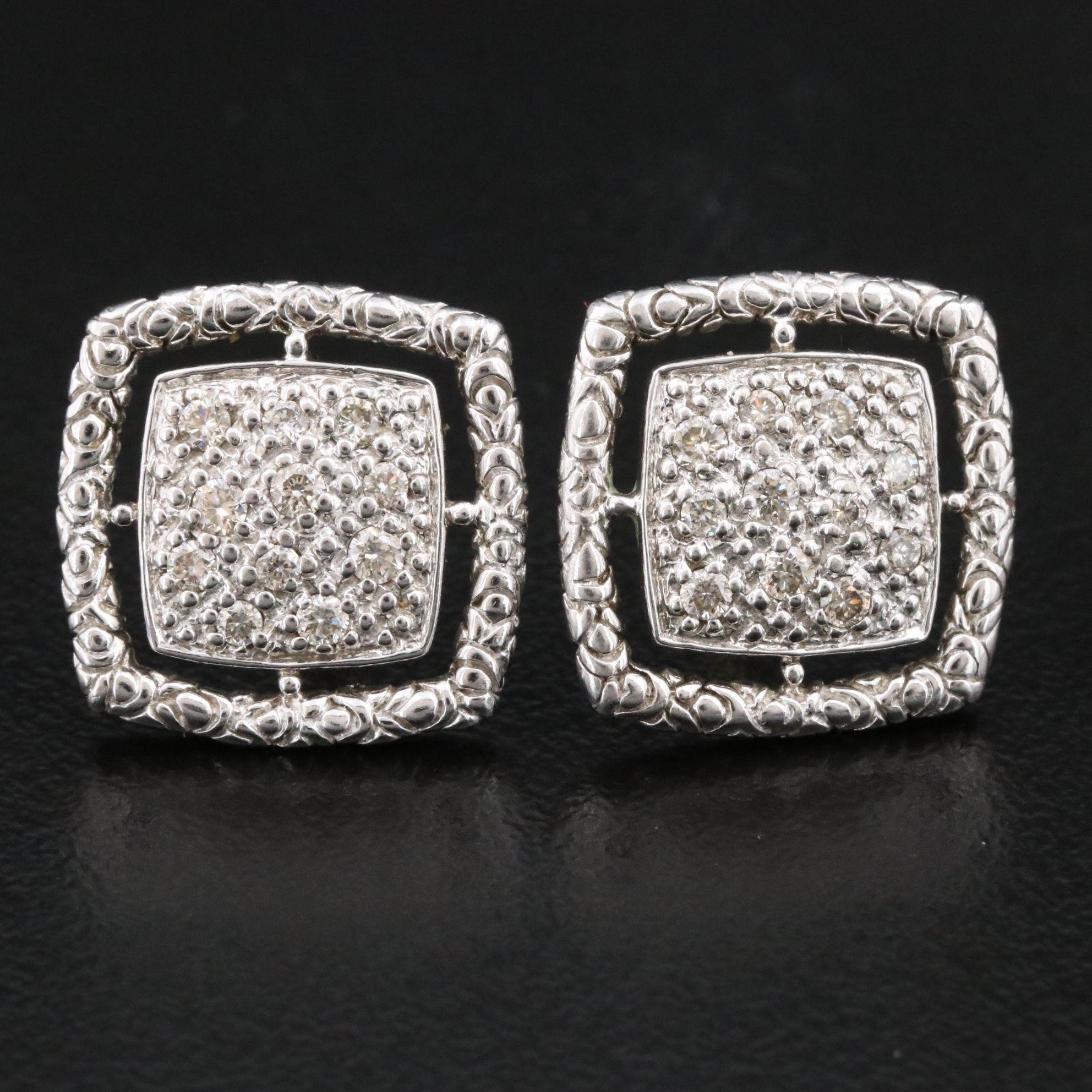 John Hardy Naga Sterling Diamond Pavé Square Earrings