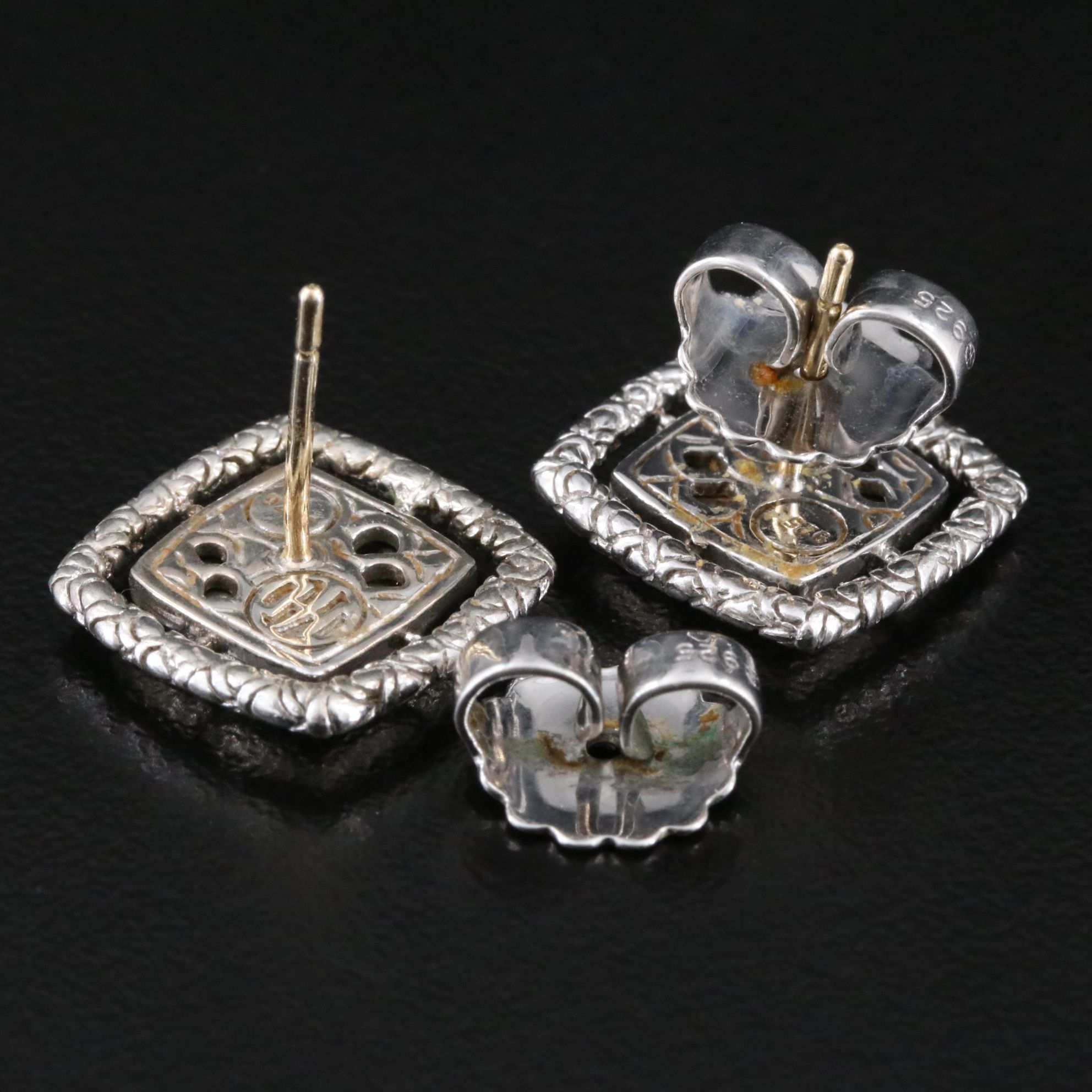 John Hardy Naga Sterling Diamond Pavé Square Earrings