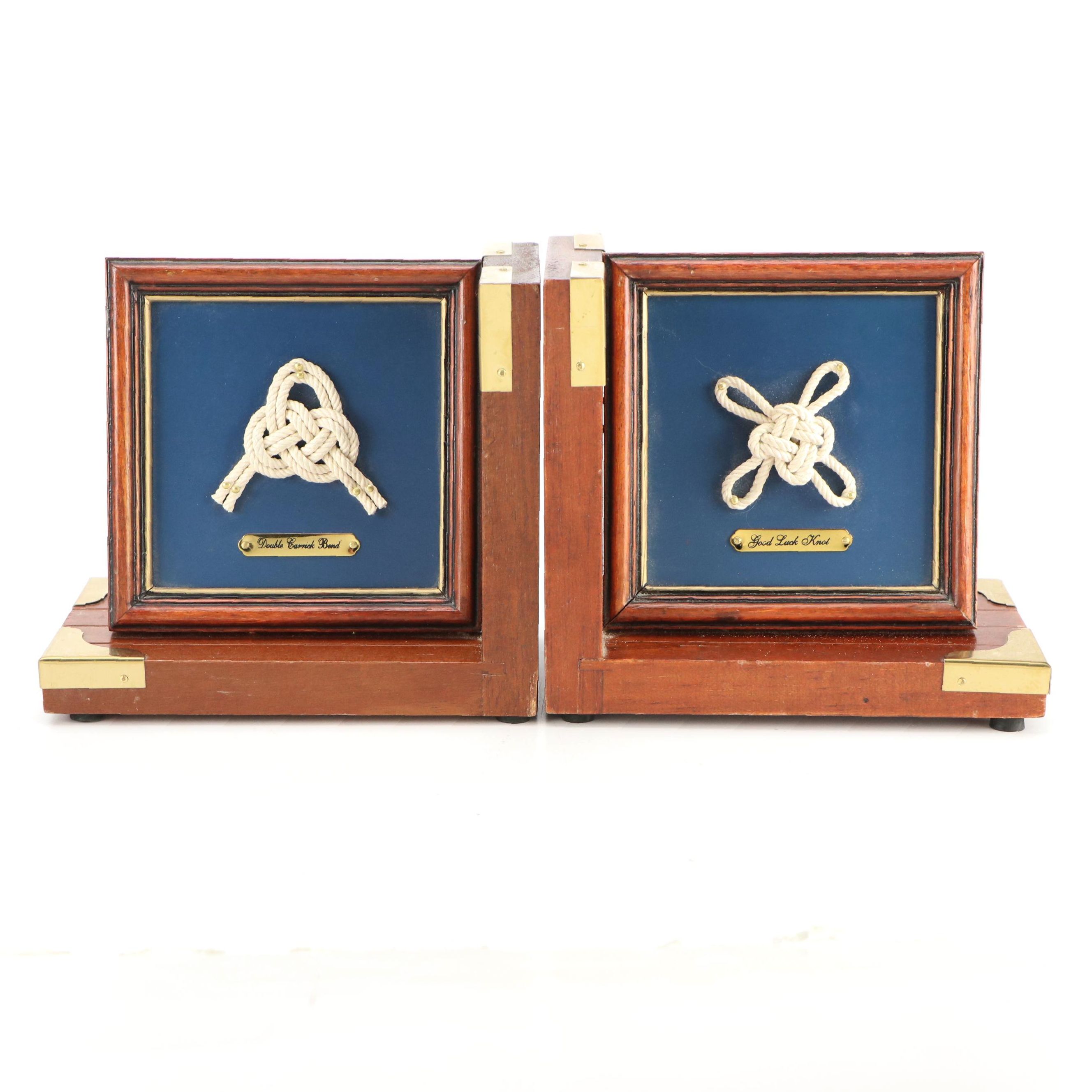 Double Carrick Bend and Good Luck Knot Wood Bookends