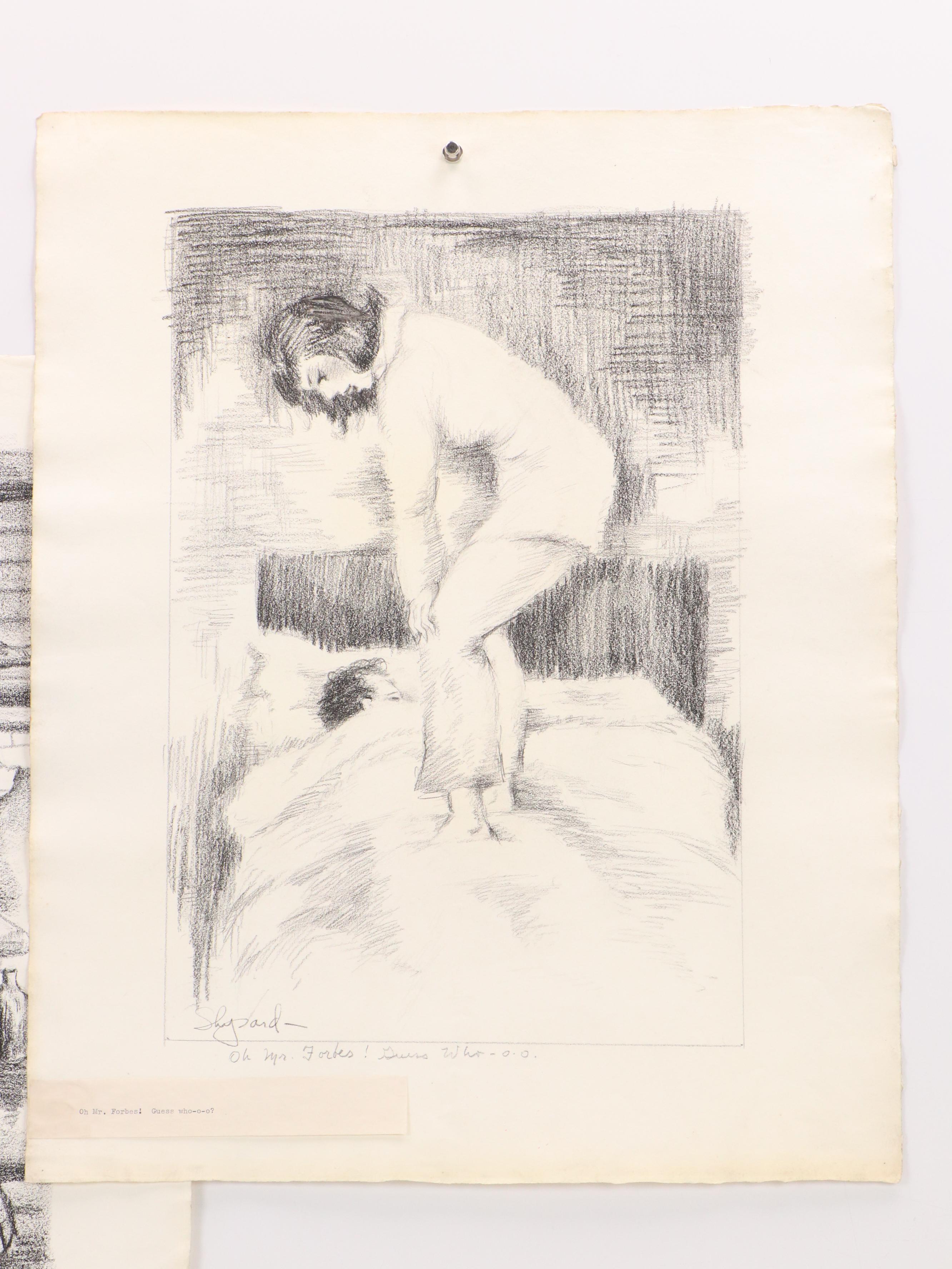 Harvey Shepard Charcoal Drawings "Not Tonight Josephine!" and "Oh Mr. Forbes..."