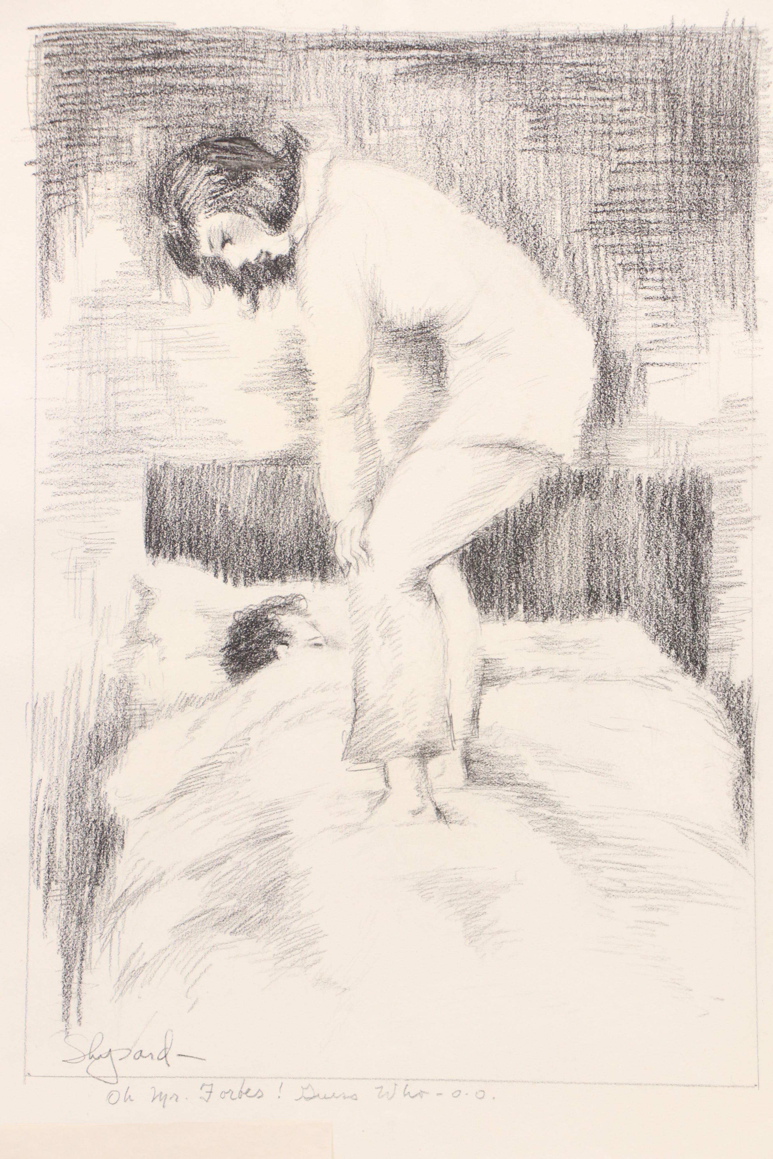 Harvey Shepard Charcoal Drawings "Not Tonight Josephine!" and "Oh Mr. Forbes..."