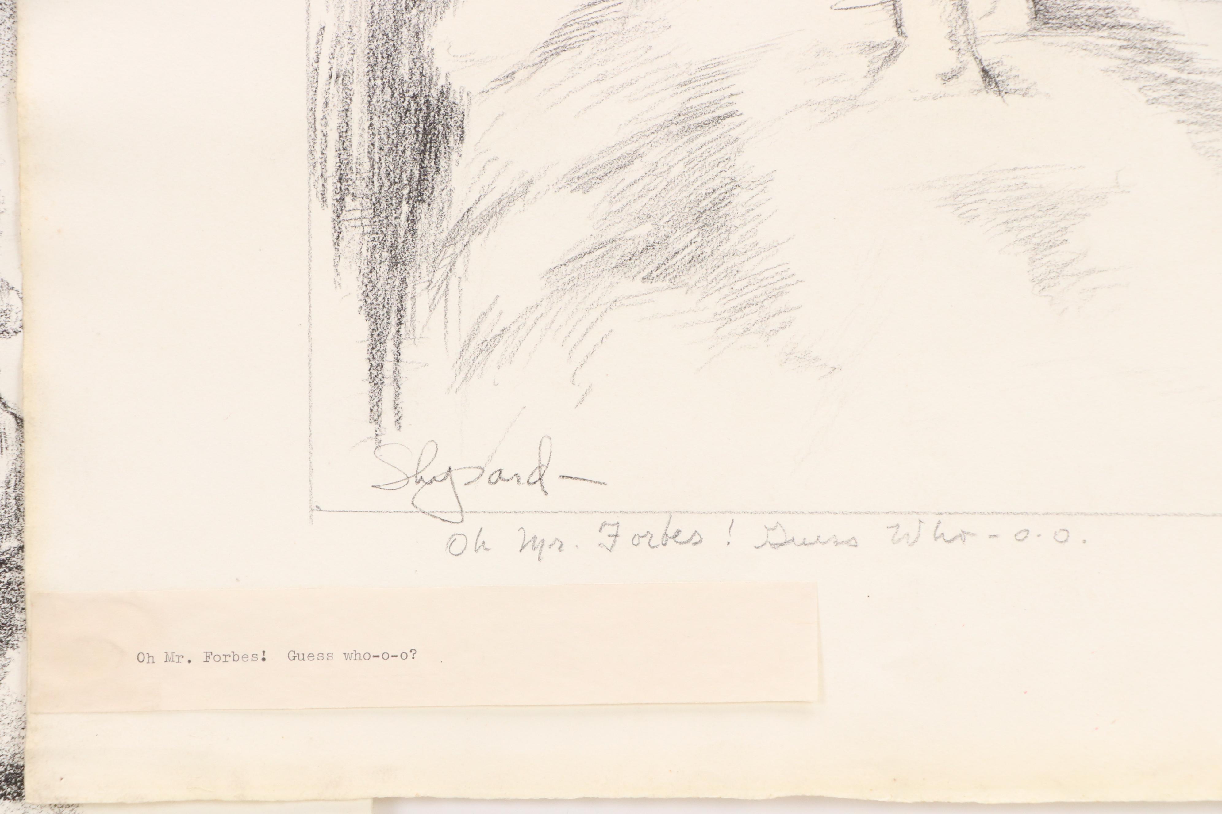 Harvey Shepard Charcoal Drawings "Not Tonight Josephine!" and "Oh Mr. Forbes..."