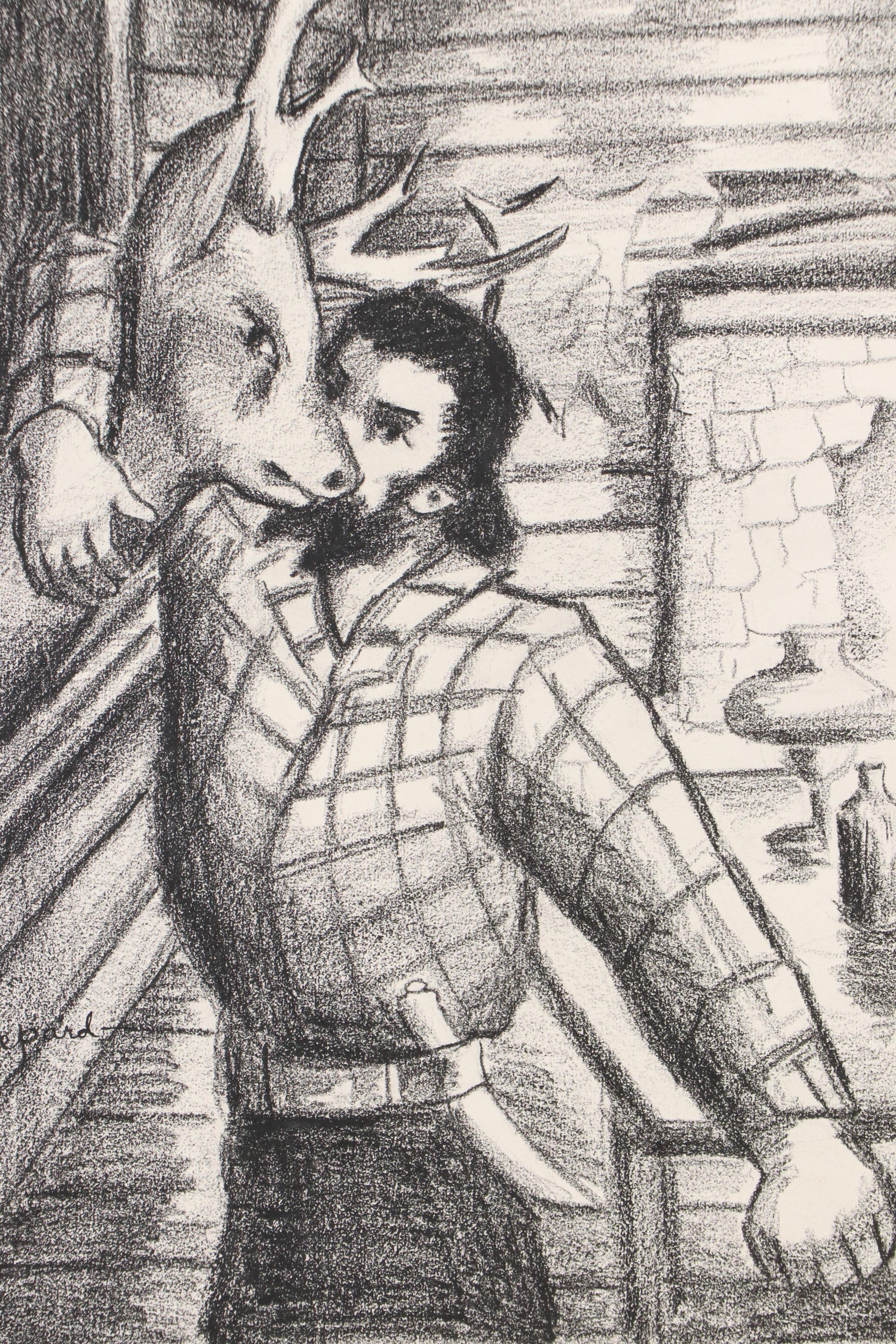 Harvey Shepard Charcoal Drawings "Not Tonight Josephine!" and "Oh Mr. Forbes..."