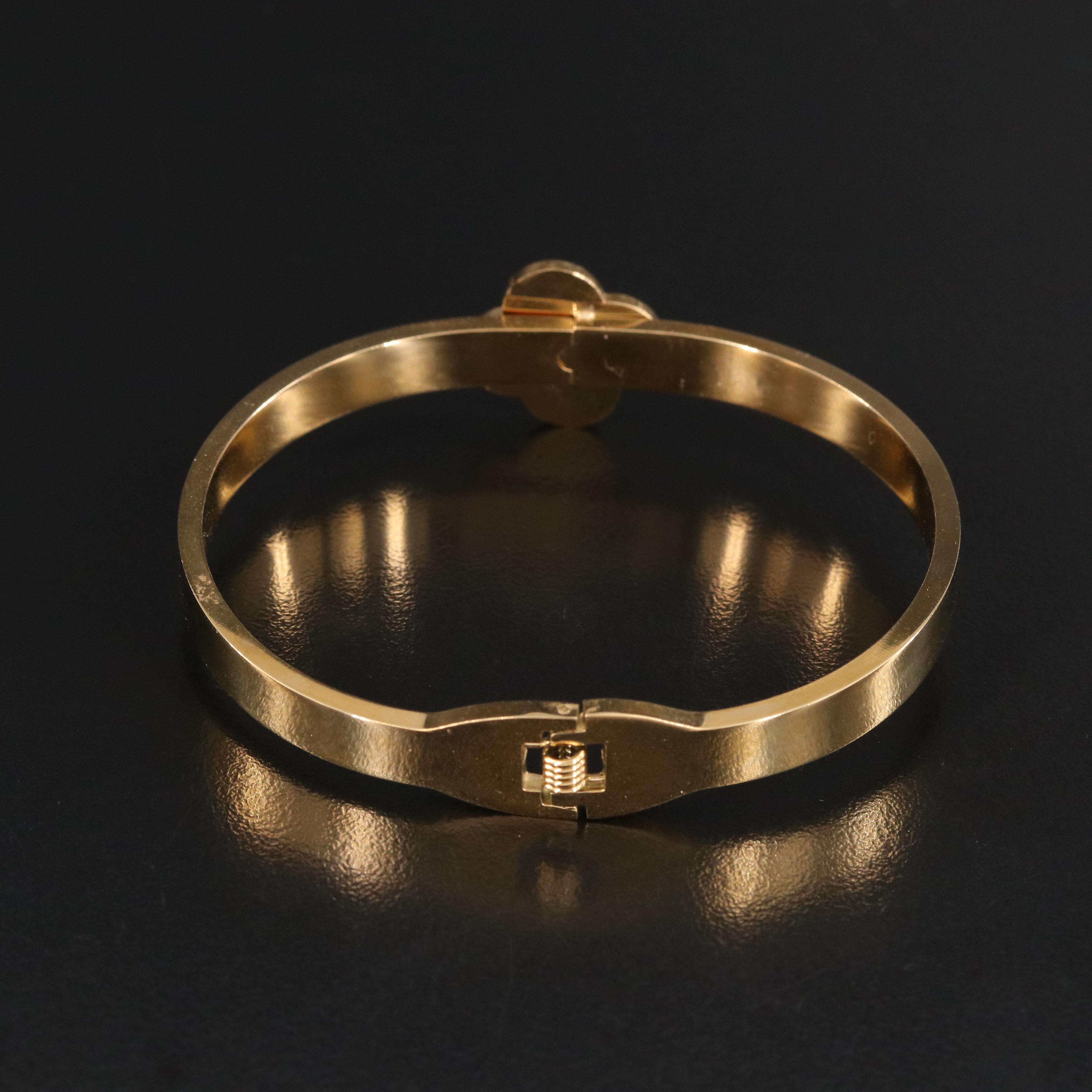 Quatrefoil Quartz and Rhinestone Hinged Bangle Bracelet