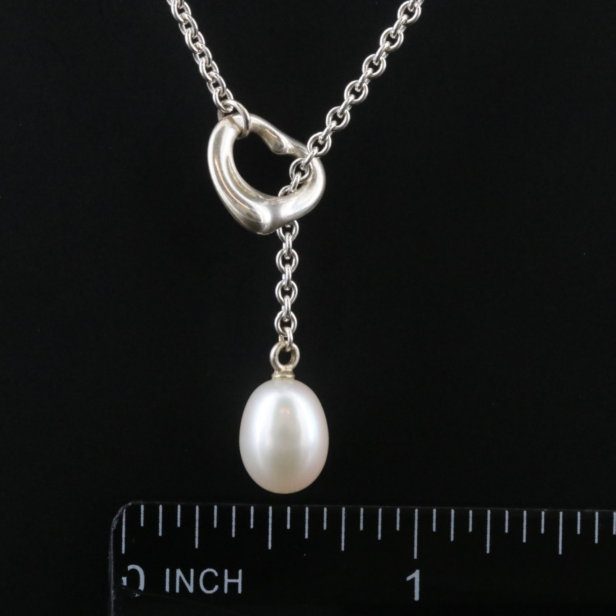 Elsa Peretti for Tiffany & Co. Open Heart Sterling Pearl Lariat Necklace