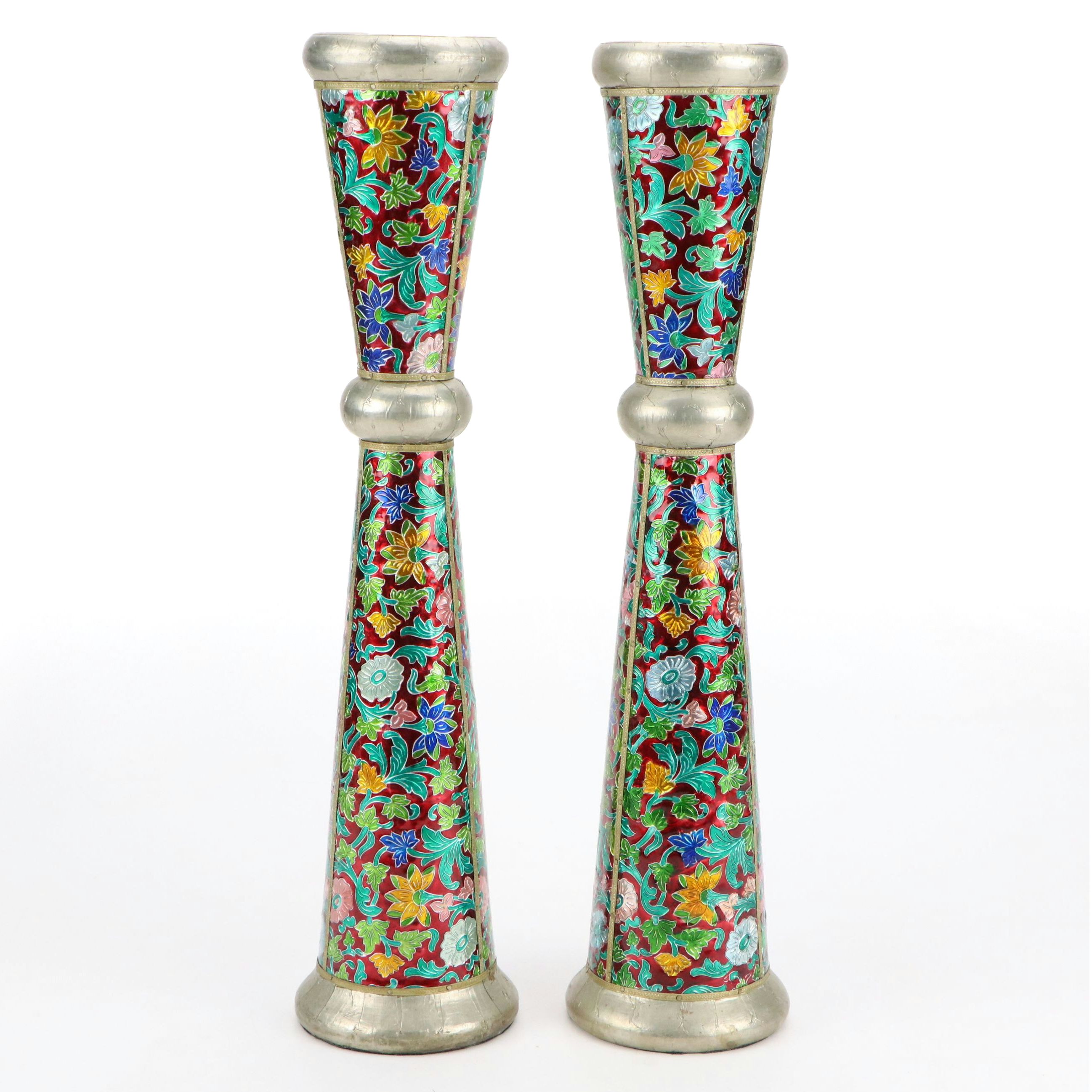 Vintage Metal and Enamel Pillar Candle Holders