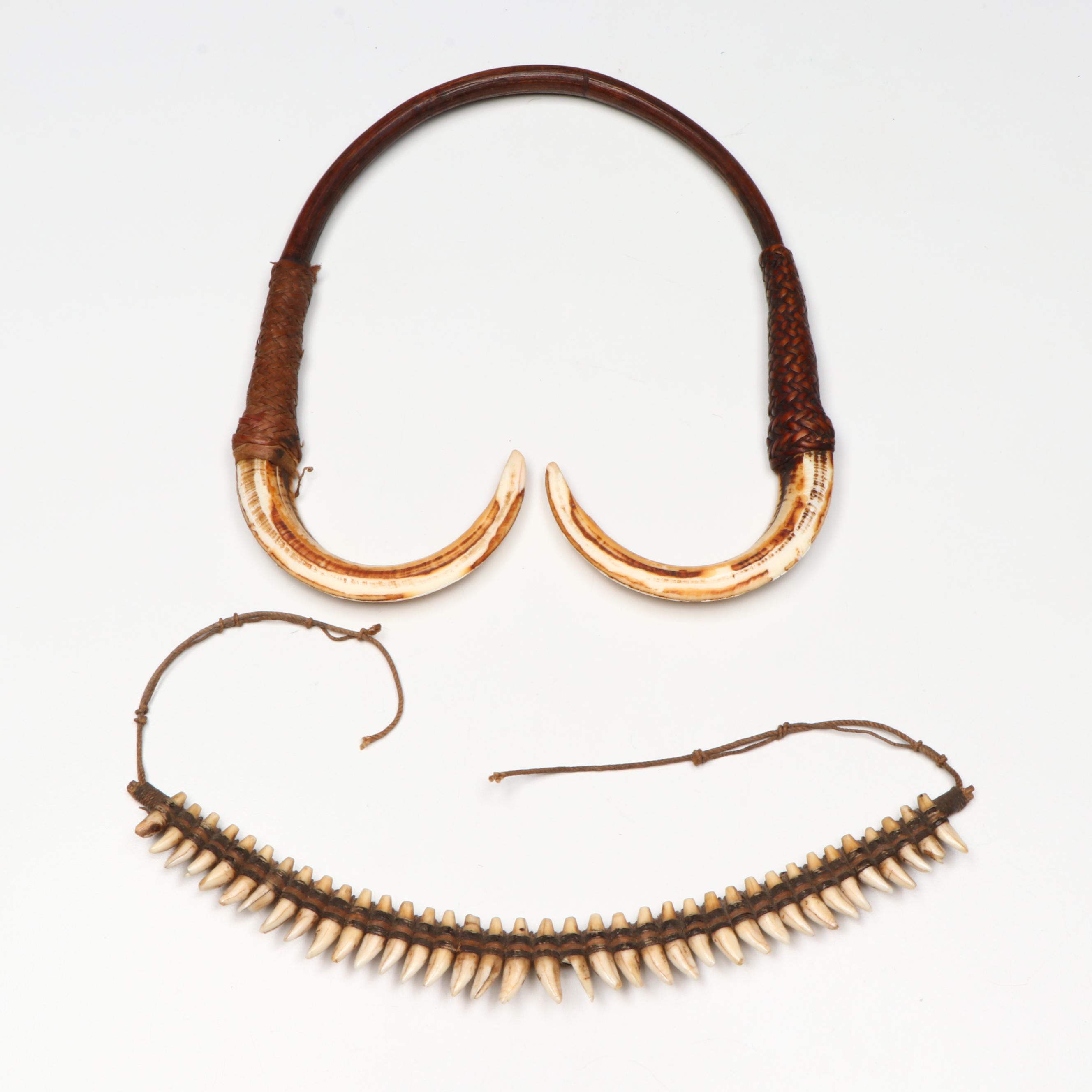 Papua New Guinea Boar Tusk Neck Ornament with Tree Kangaroo Necklace