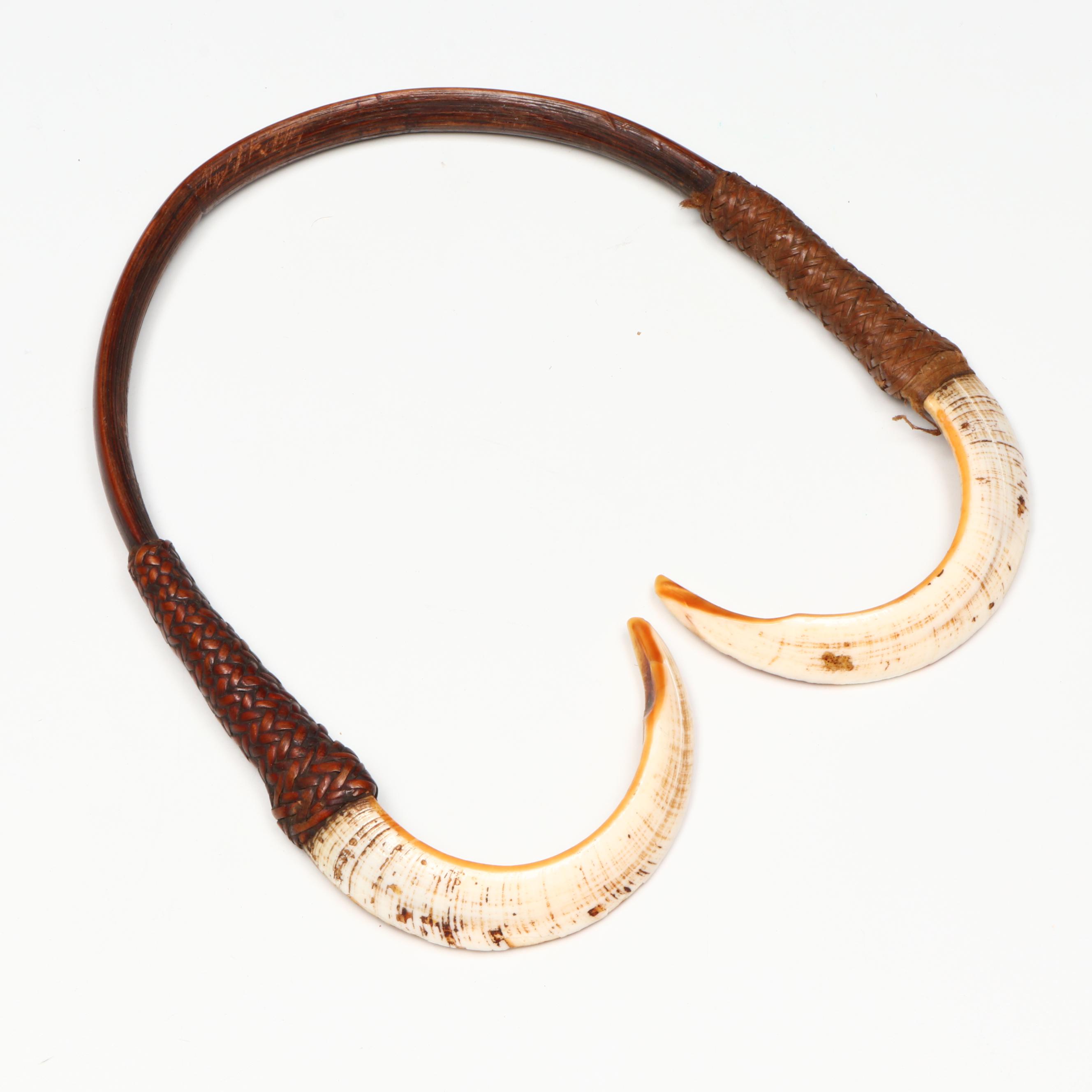 Papua New Guinea Boar Tusk Neck Ornament with Tree Kangaroo Necklace