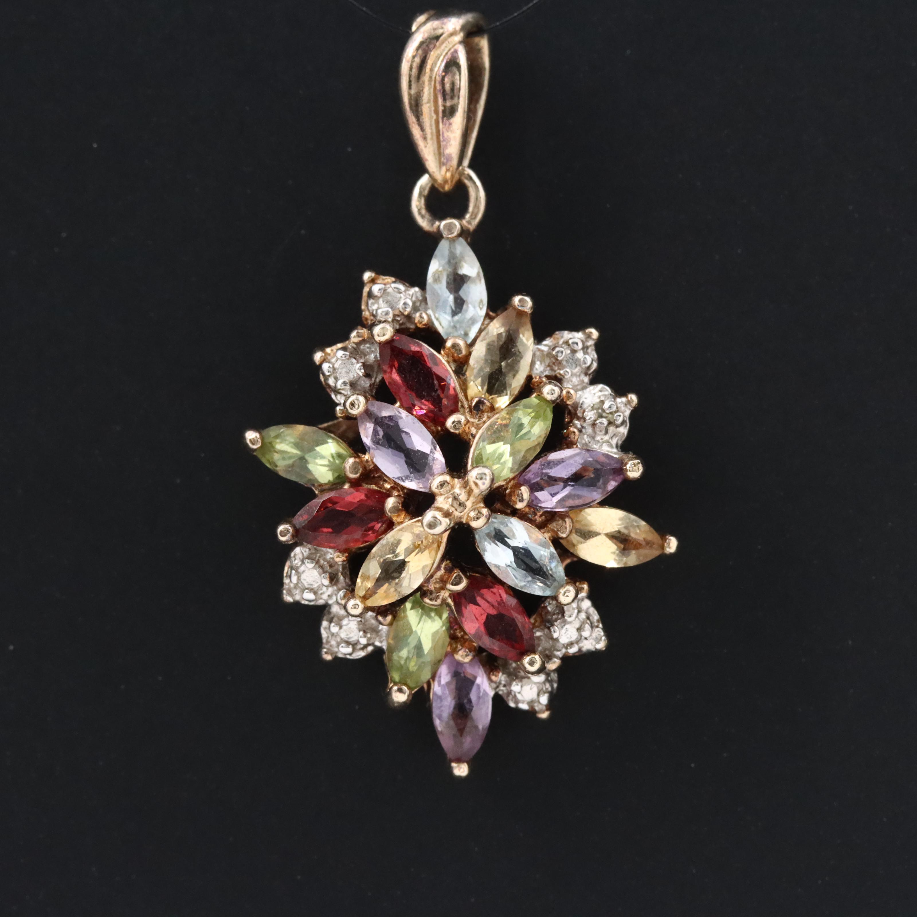 Sterling Citrine, Amethyst and Gemstone Pendant