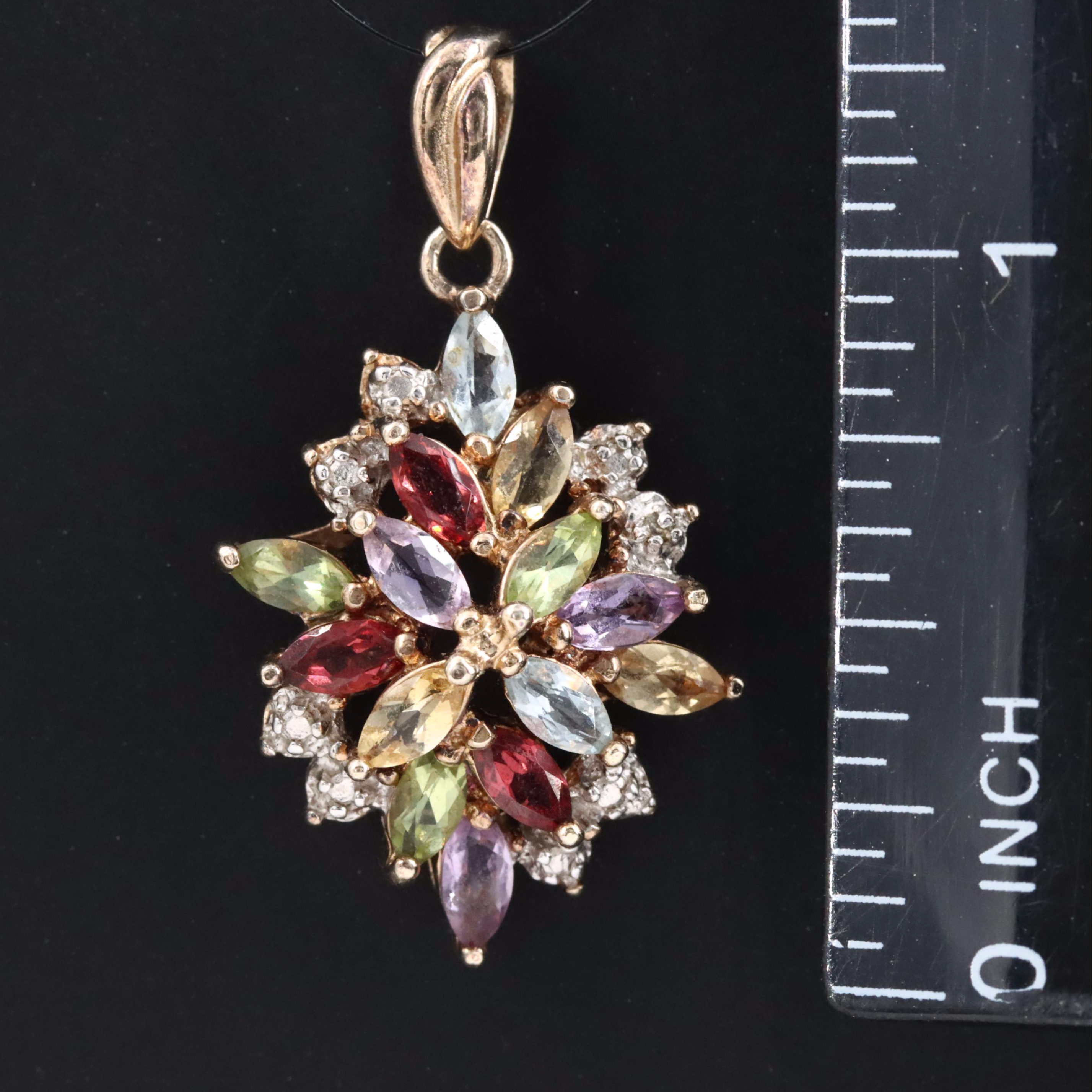 Sterling Citrine, Amethyst and Gemstone Pendant