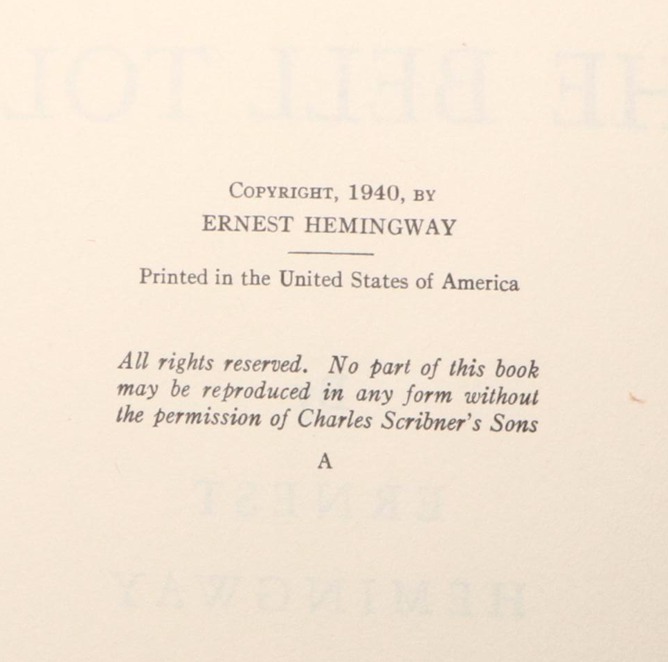 First Printing "For Whom the Bell Tolls" by Ernest Hemingway, 1940