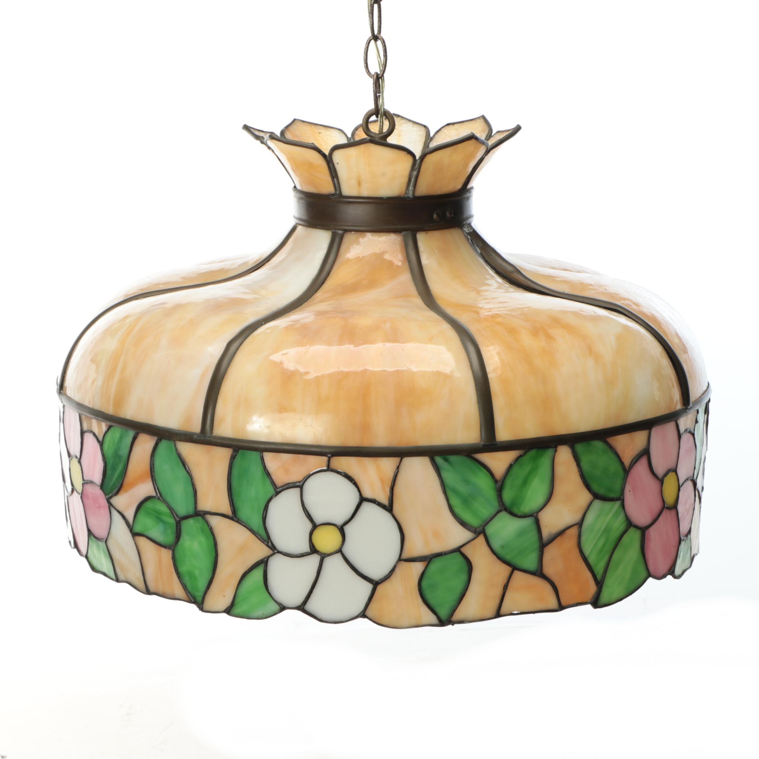 Slag Glass and Bent Panel Pendant Light, Mid to Late 20th Century