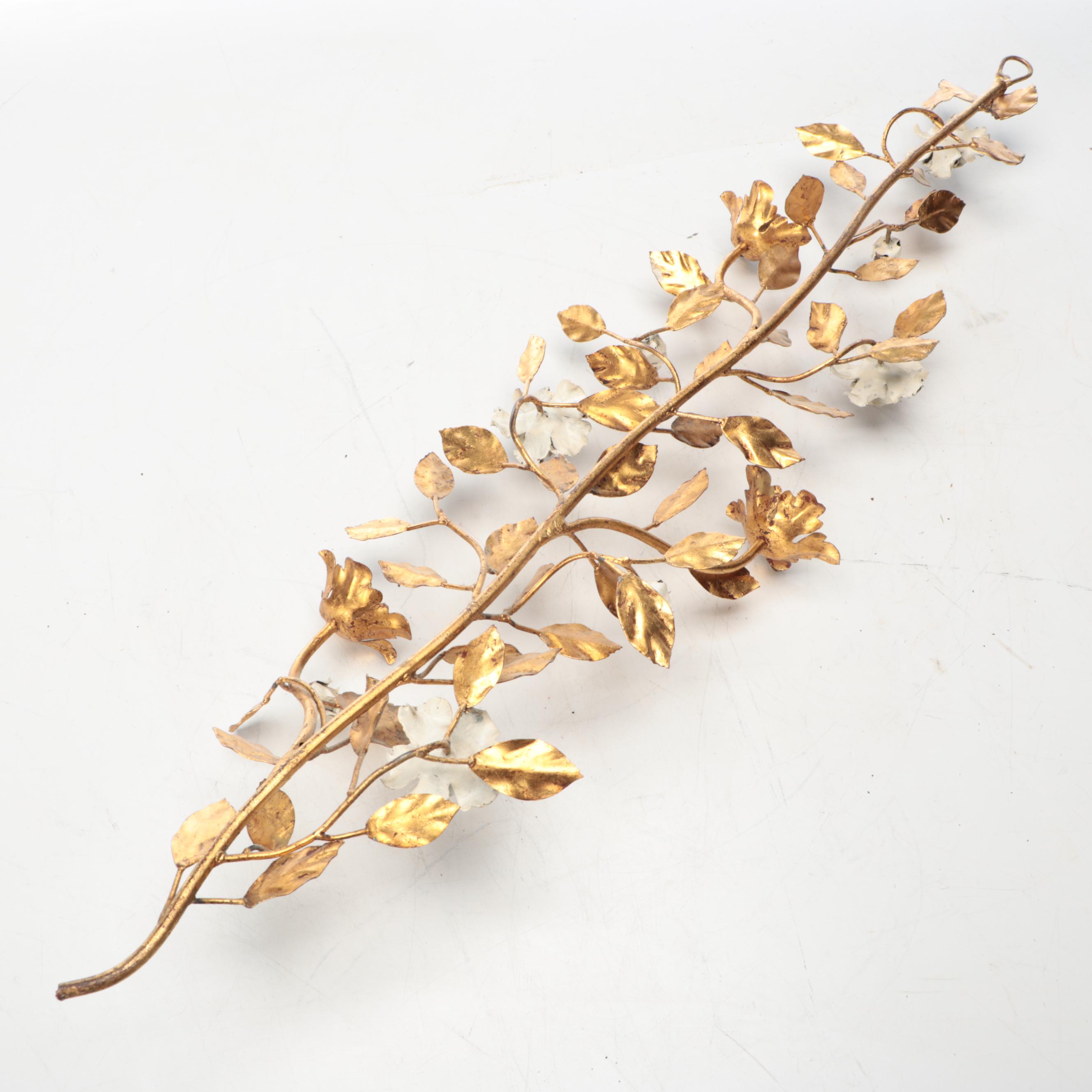 Gilt Metal Leaves with White Flowers Wall Décor