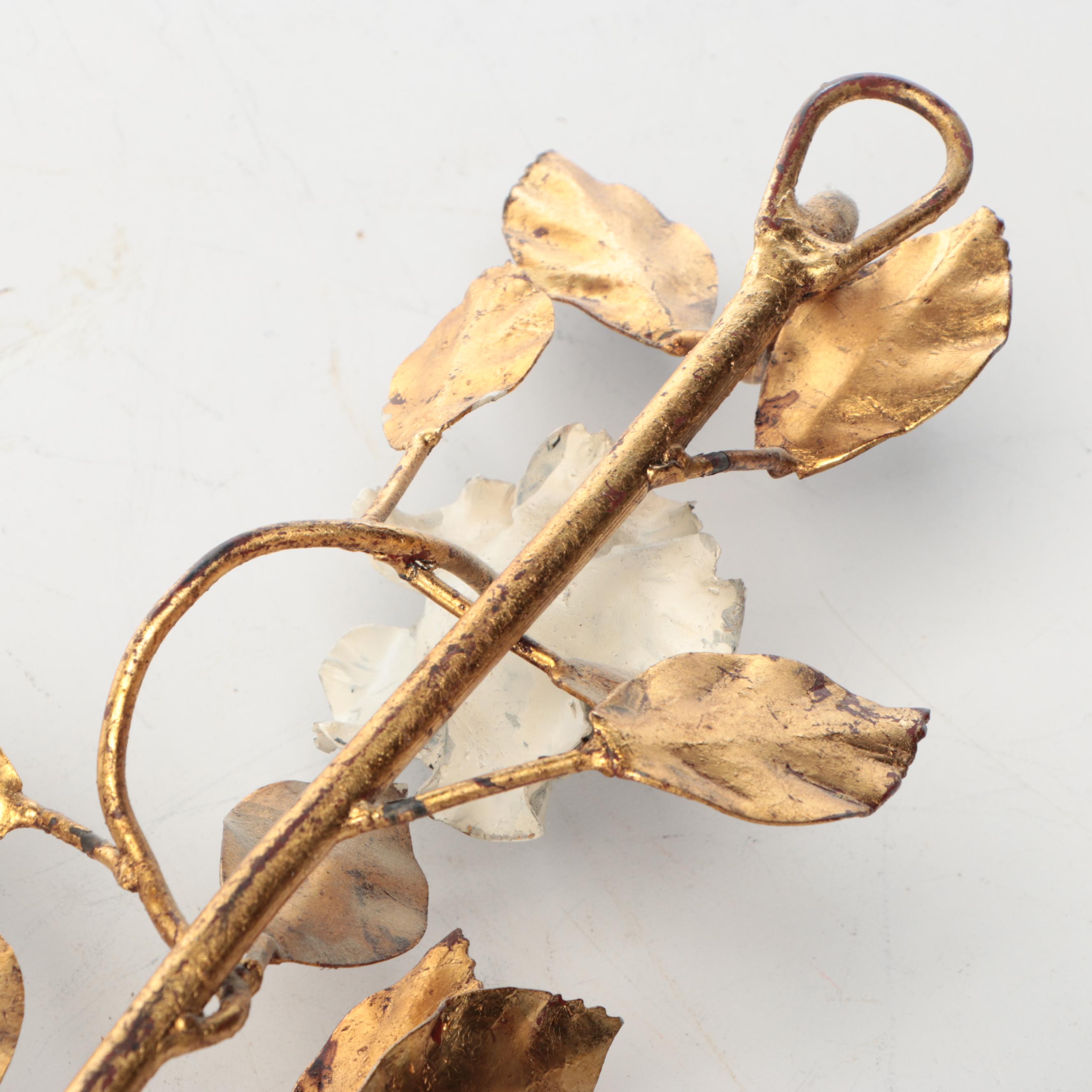 Gilt Metal Leaves with White Flowers Wall Décor