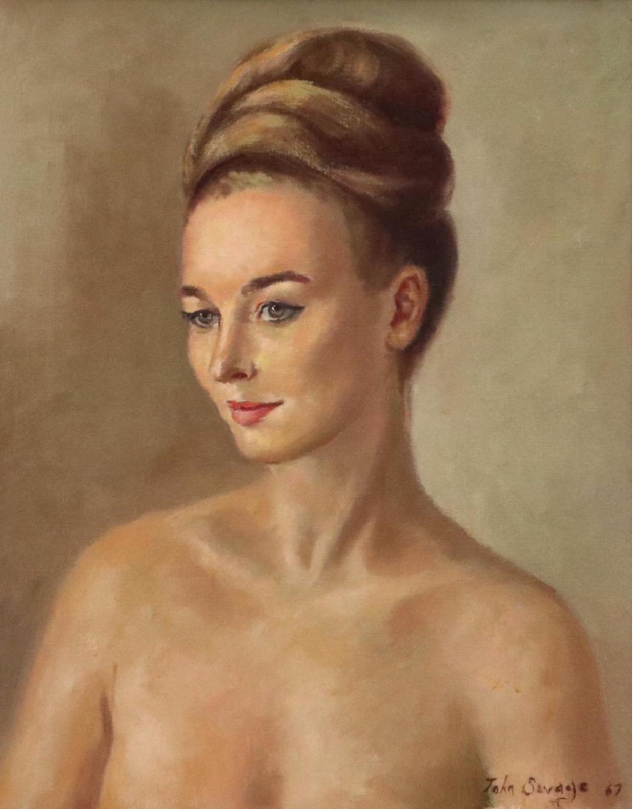 John Savage Female Nude Portrait Oil Painting, 1967