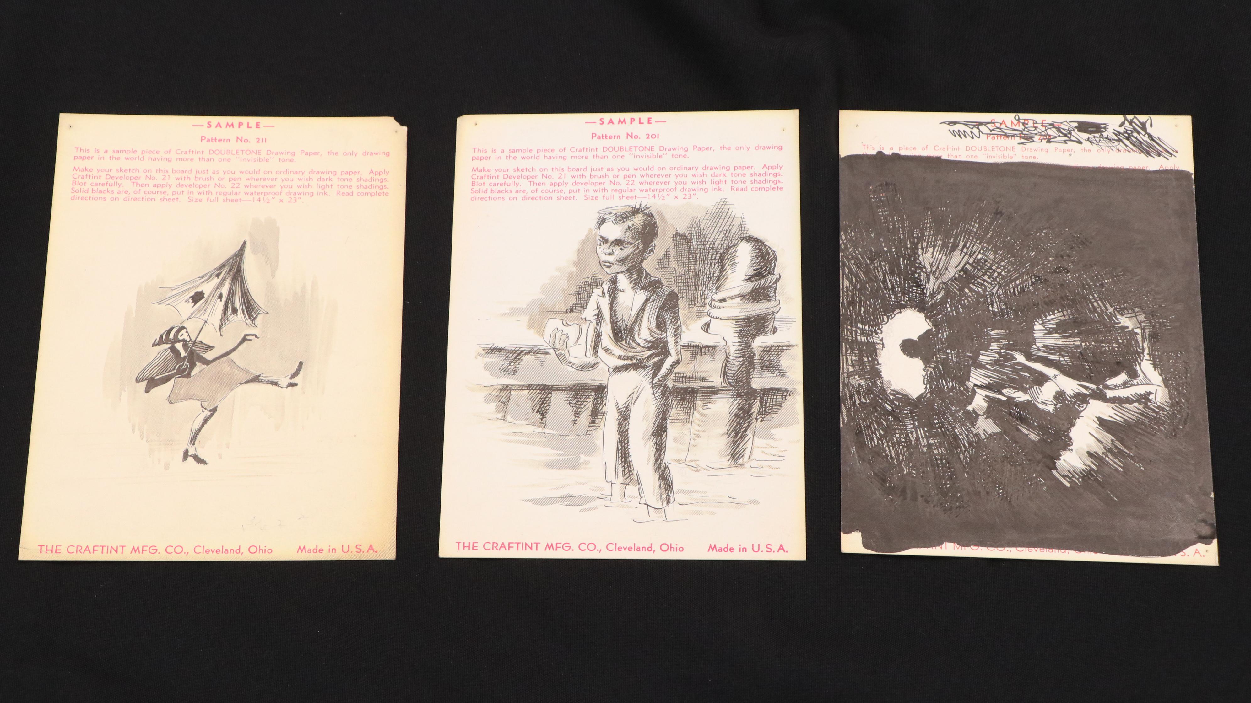 Collection of Figural Ink Drawings, Etching, and Gouache Painting, Early 20th C.