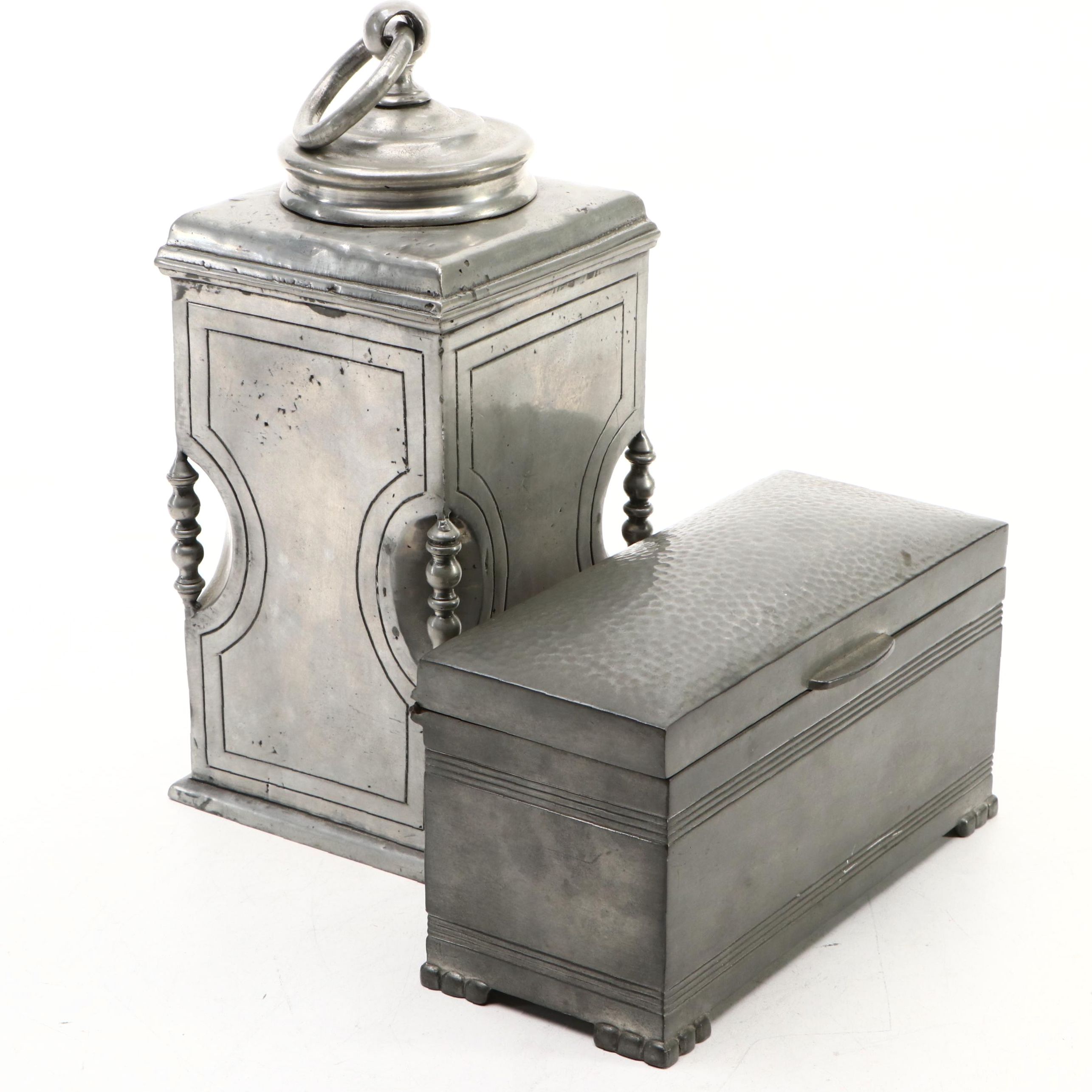 Portuguese Pewter Lantern Shaped Flask with Other Box