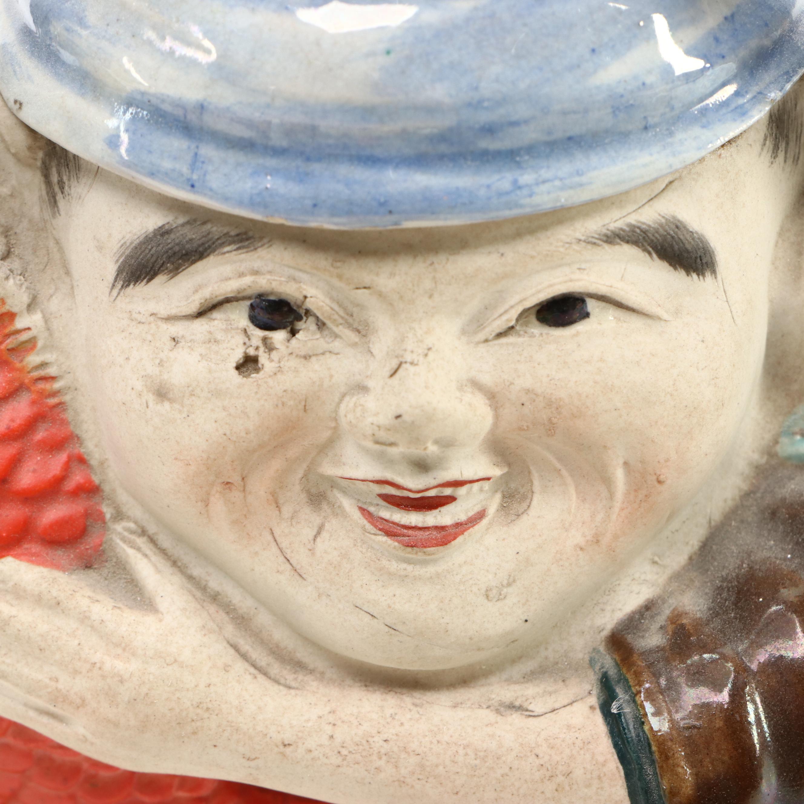 Japanese Banko with English Majolica Figural Teapots and Man in the Moon Jug