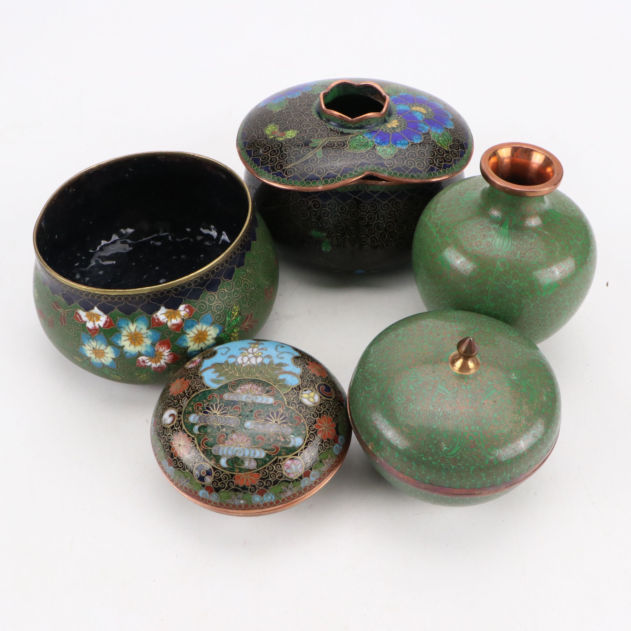 Chinese and Japanese Green Cloisonné Collection