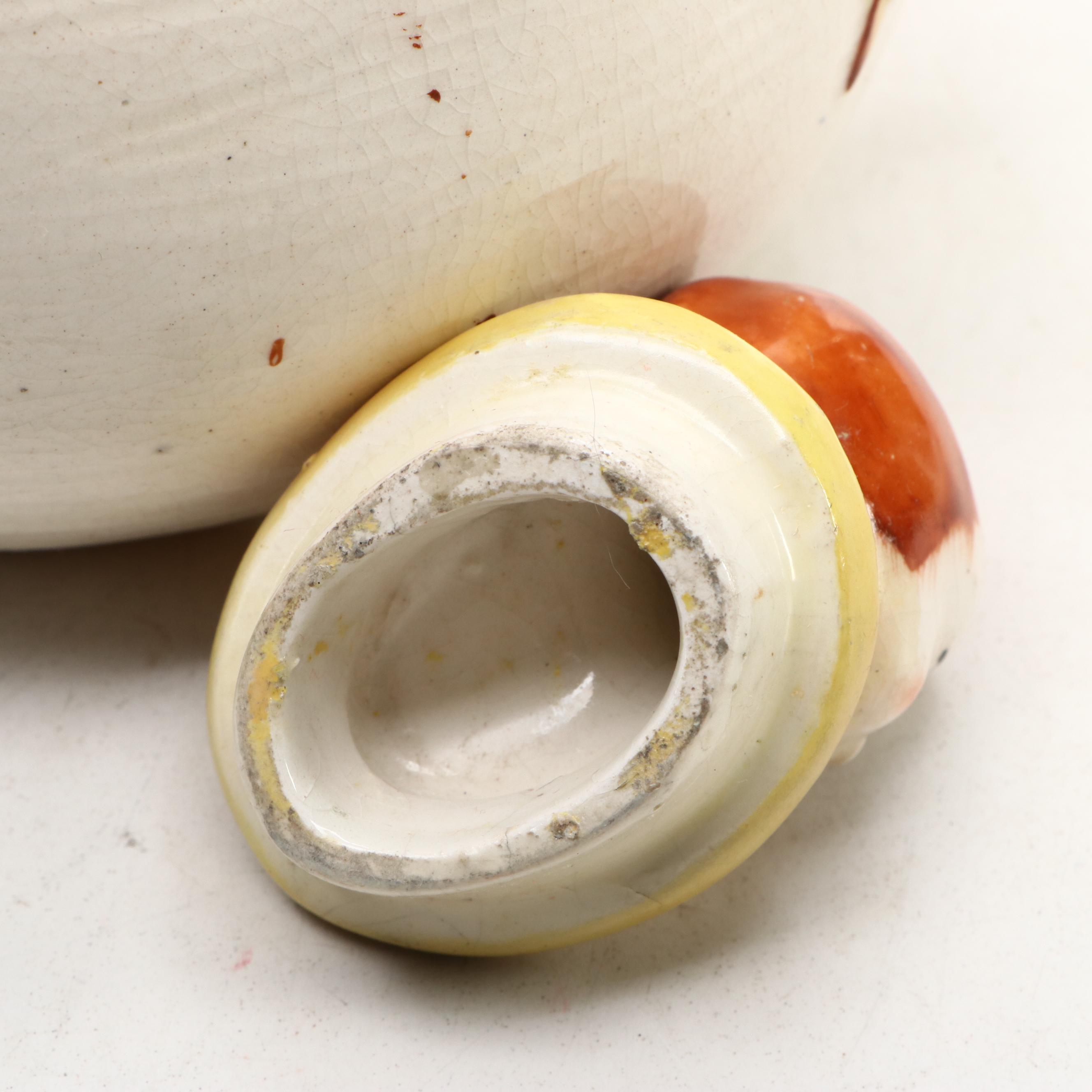 Japanese Banko with English Majolica Figural Teapots and Man in the Moon Jug