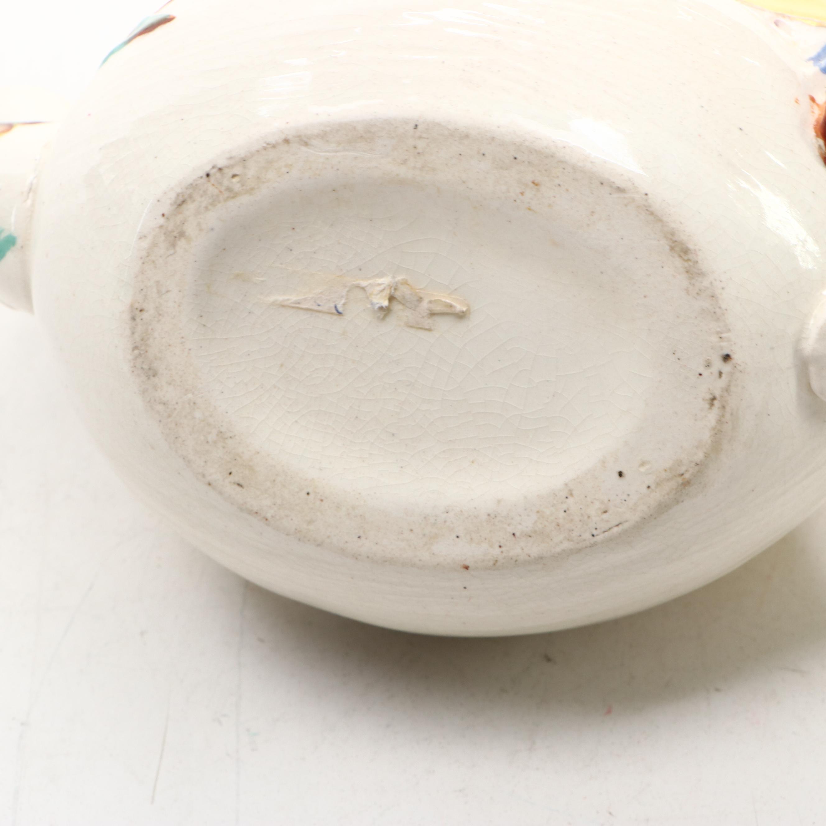 Japanese Banko with English Majolica Figural Teapots and Man in the Moon Jug