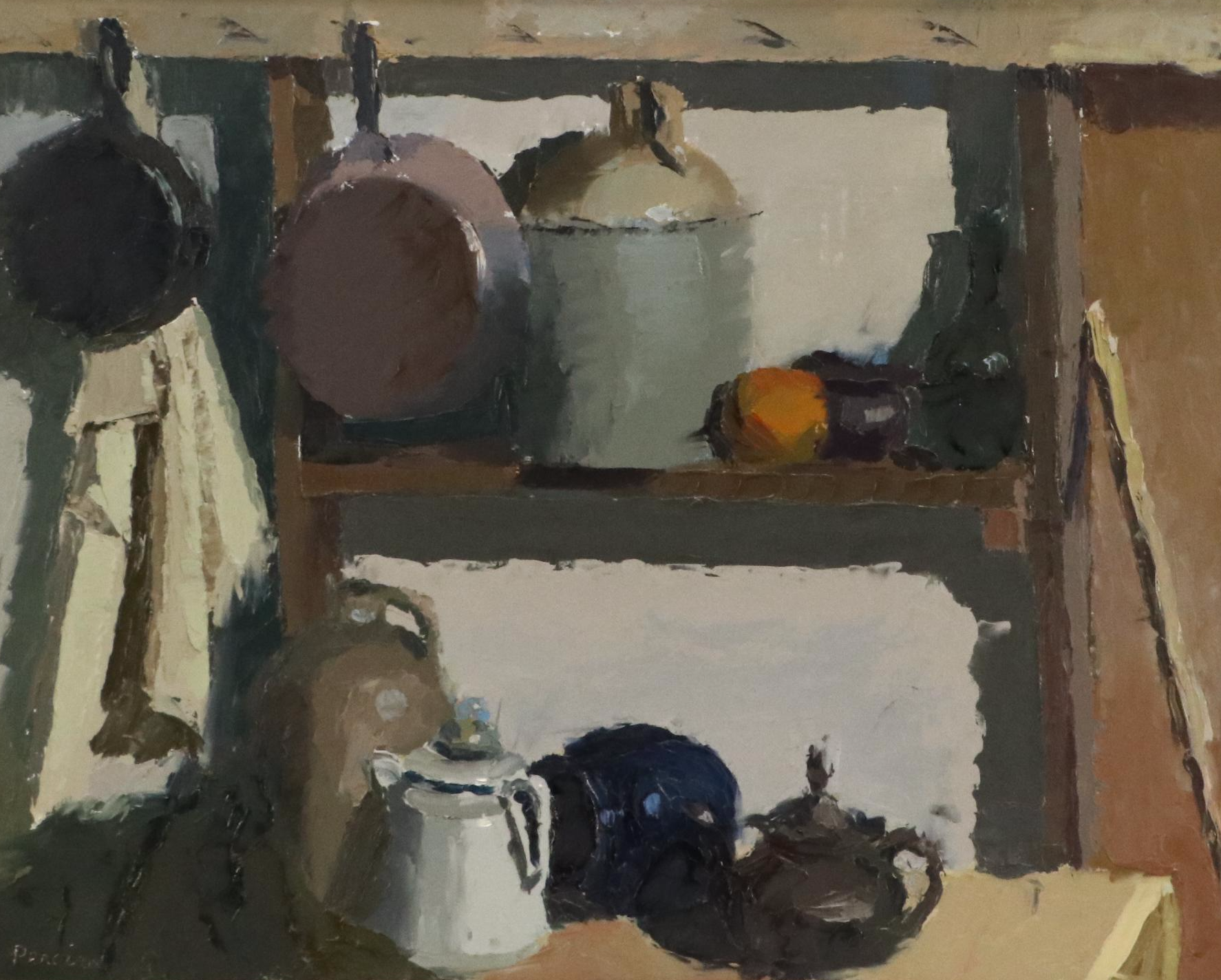 Impasto Kitchen Oil Painting, Mid-Late 20th Century