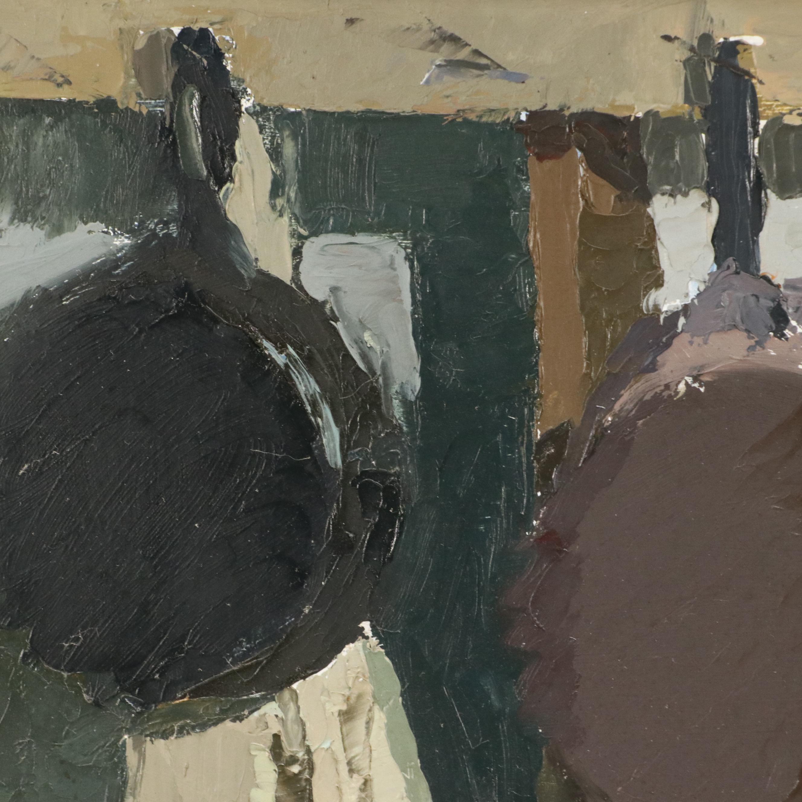Impasto Kitchen Oil Painting, Mid-Late 20th Century