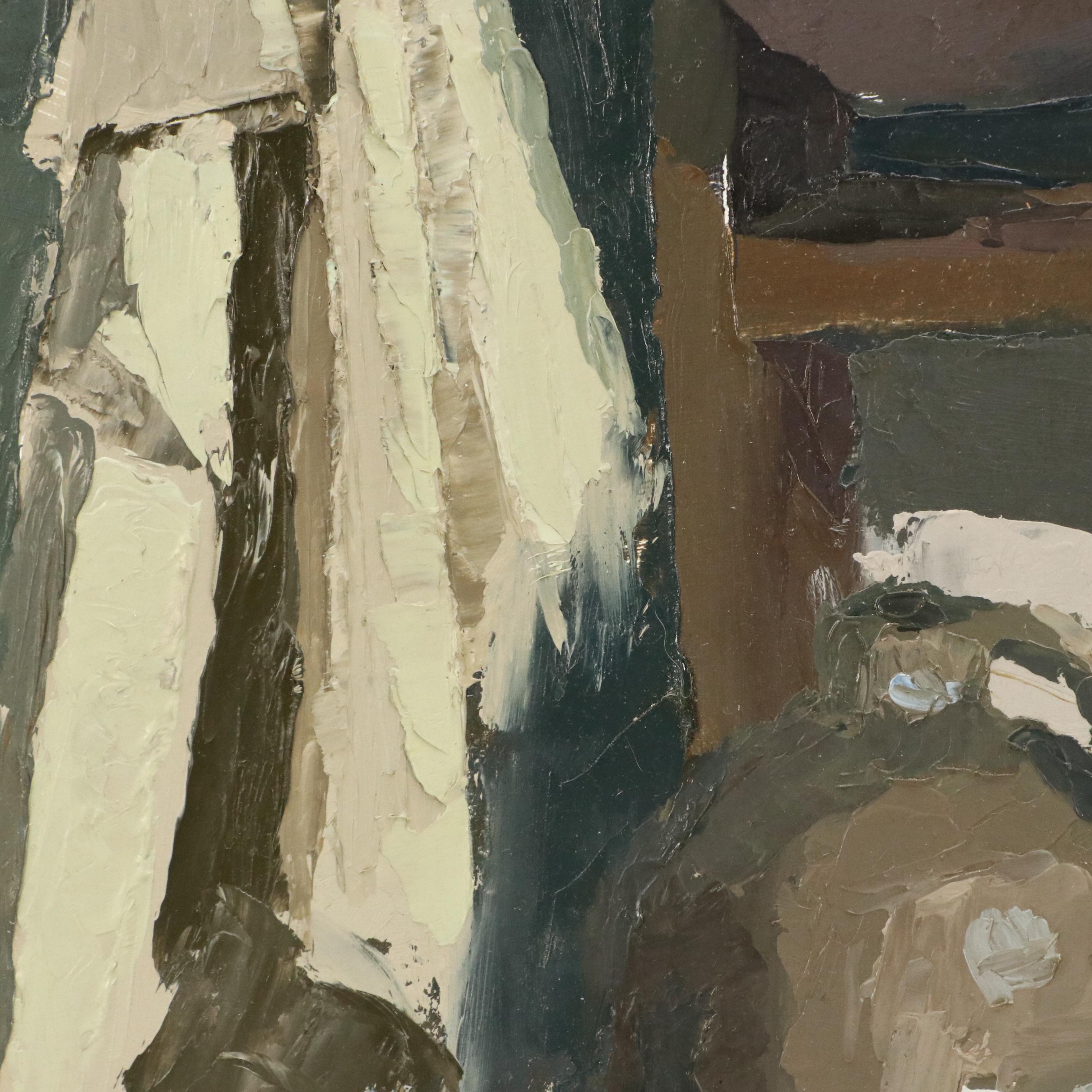 Impasto Kitchen Oil Painting, Mid-Late 20th Century