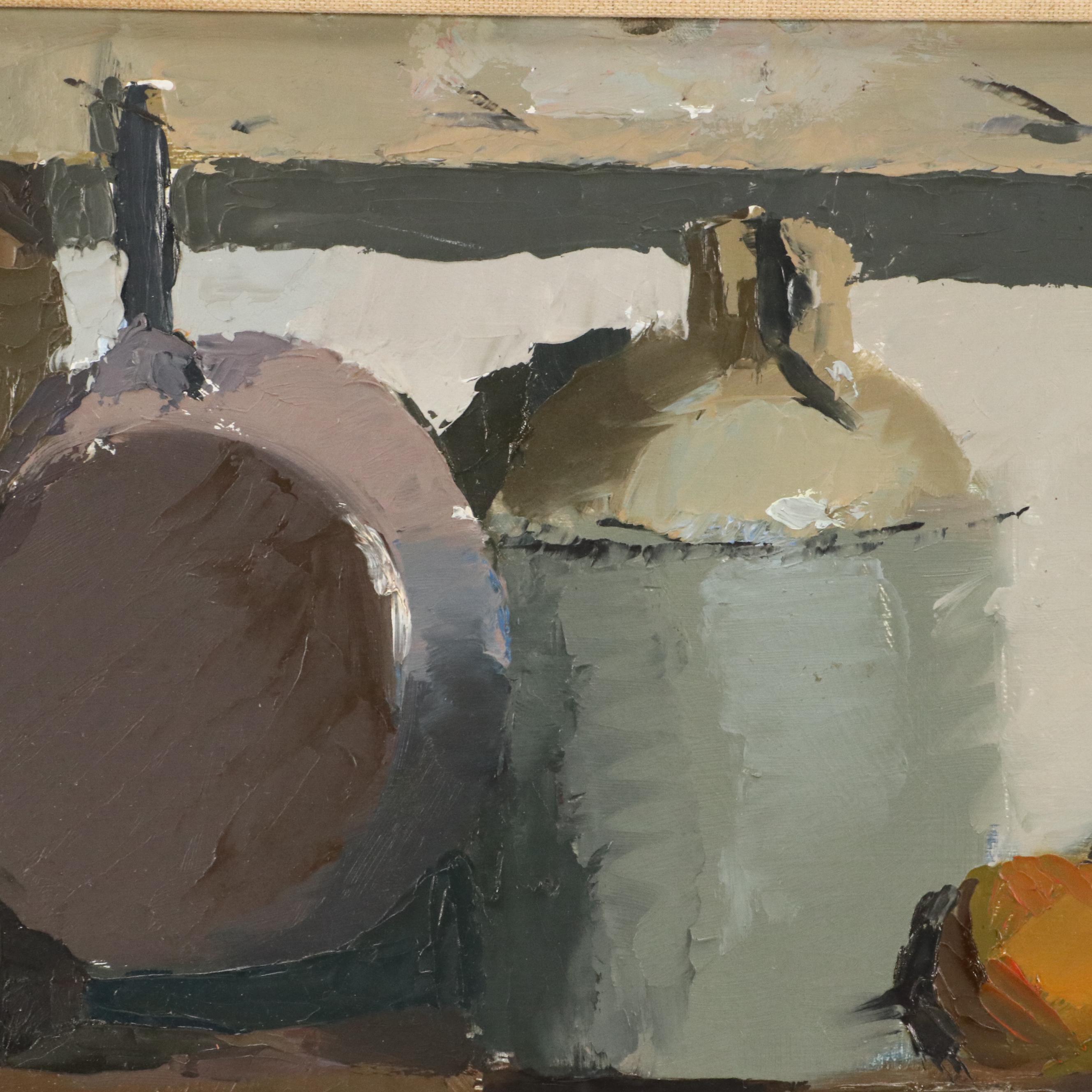 Impasto Kitchen Oil Painting, Mid-Late 20th Century