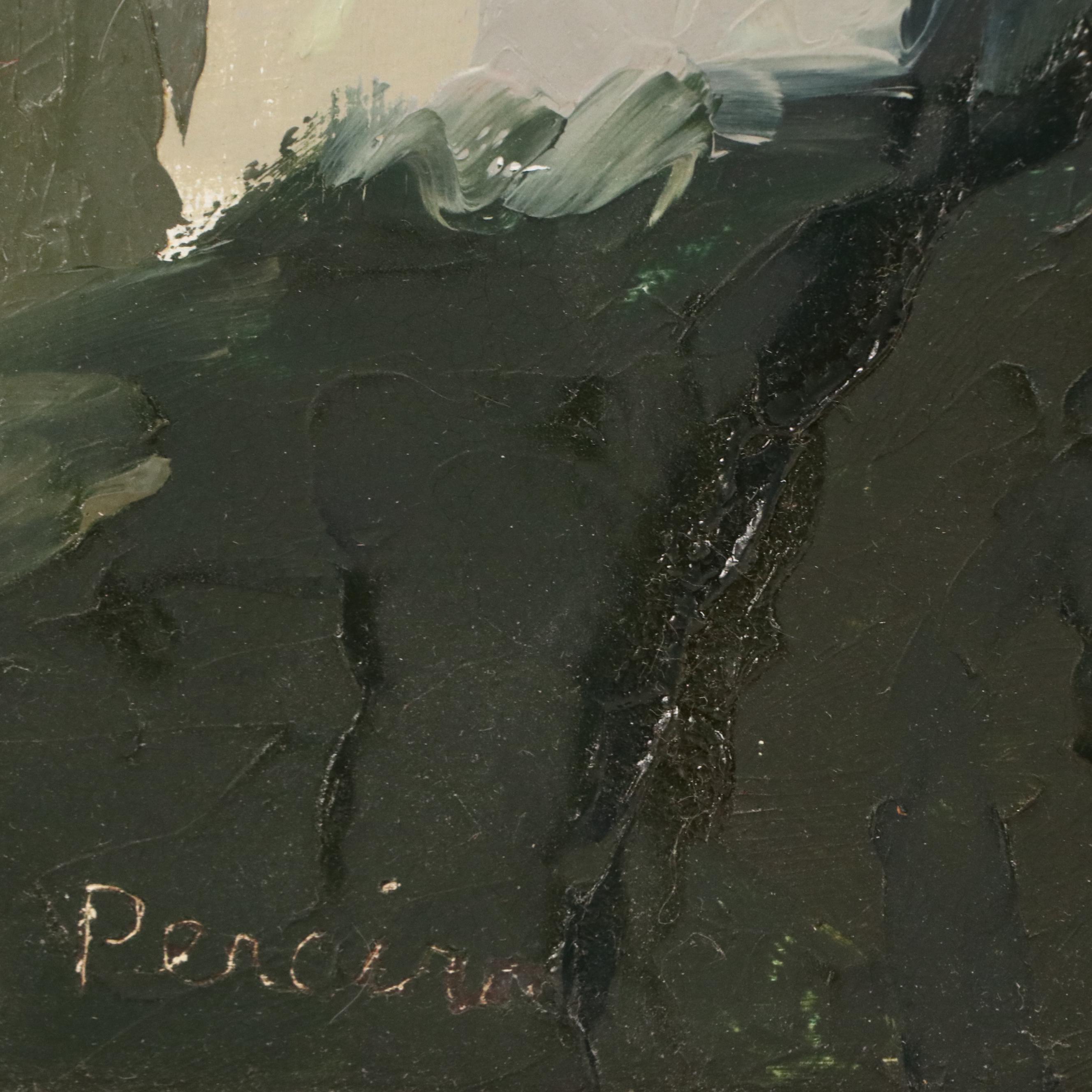 Impasto Kitchen Oil Painting, Mid-Late 20th Century