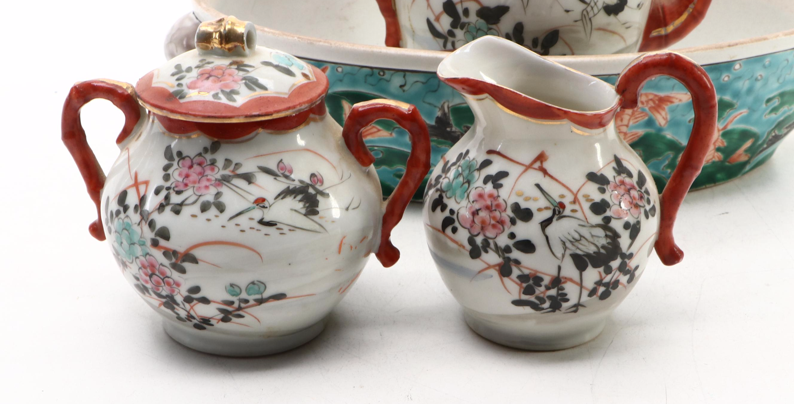 Japanese Kutani Porcelain Tea Set with Chinese Famille Rose and Other Décor