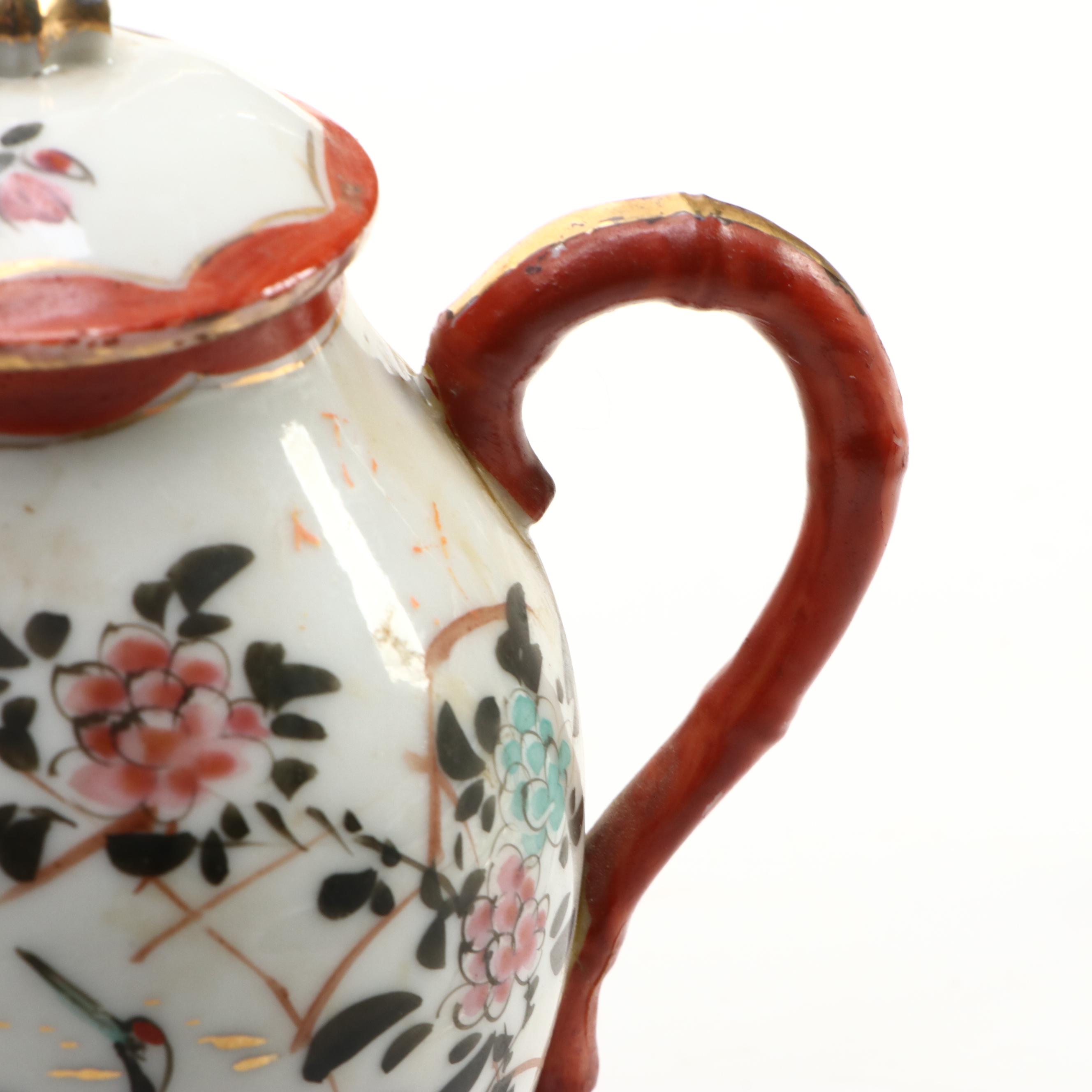 Japanese Kutani Porcelain Tea Set with Chinese Famille Rose and Other Décor