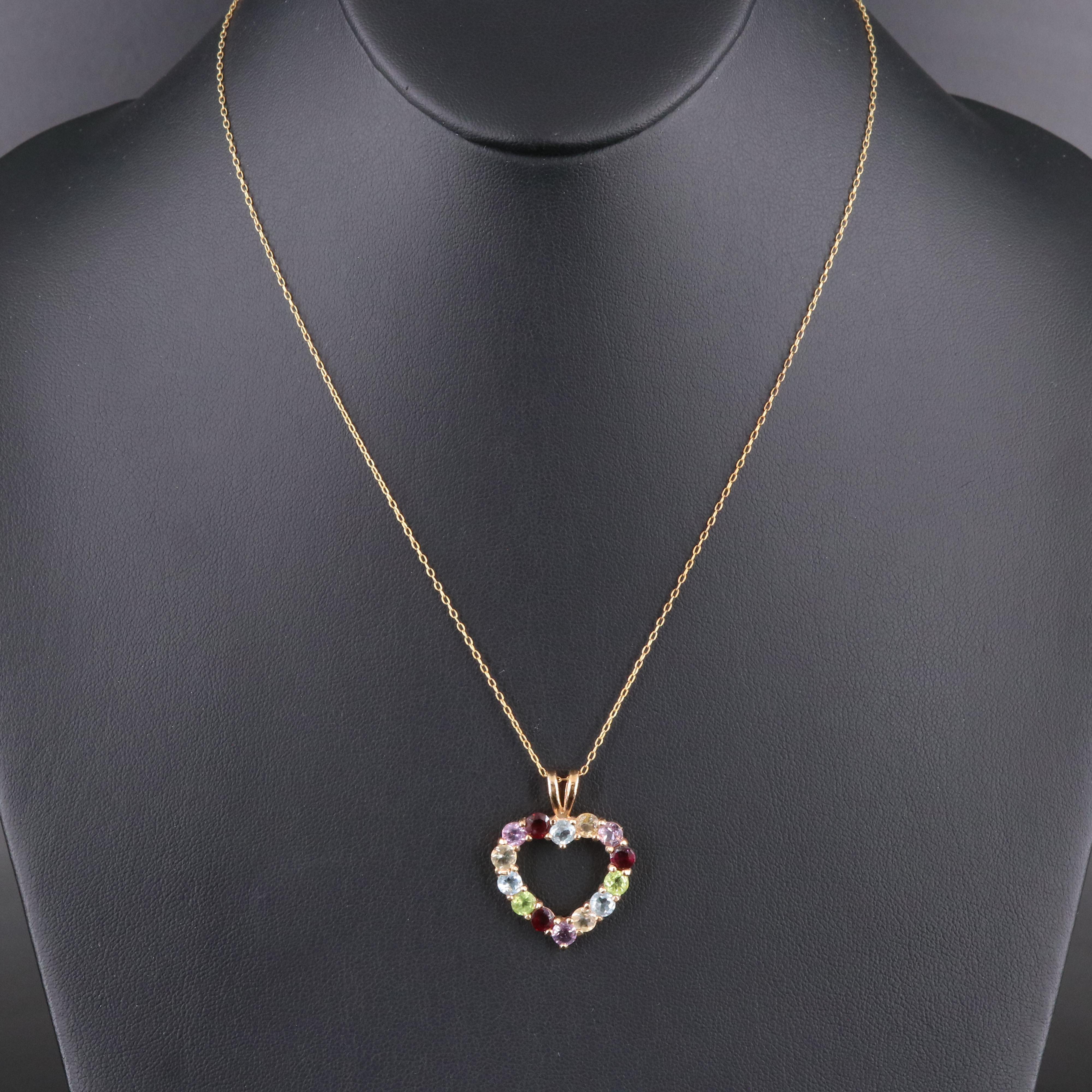 Sterling Heart Pendant Necklace Including Amethyst, Garnet and Peridot