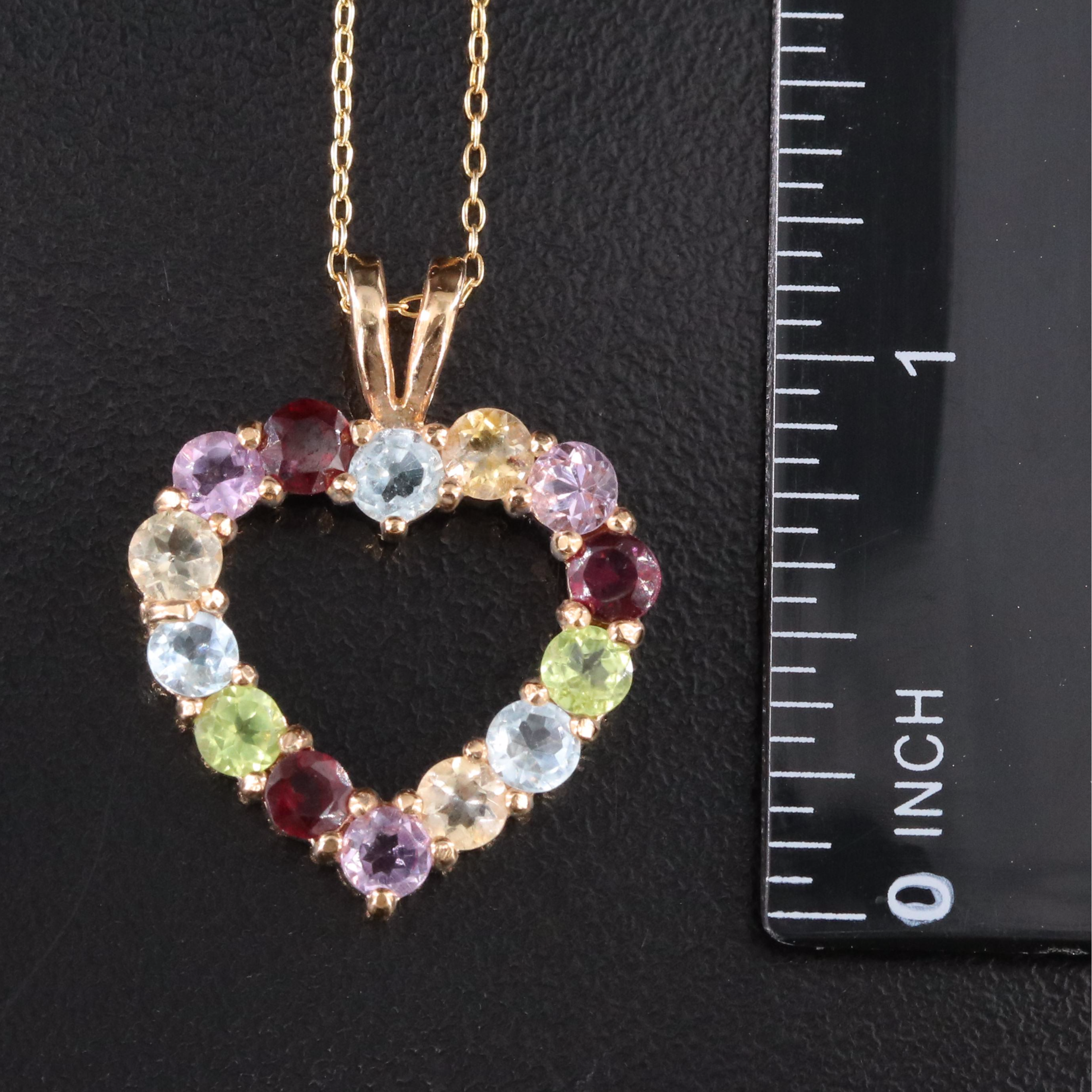 Sterling Heart Pendant Necklace Including Amethyst, Garnet and Peridot