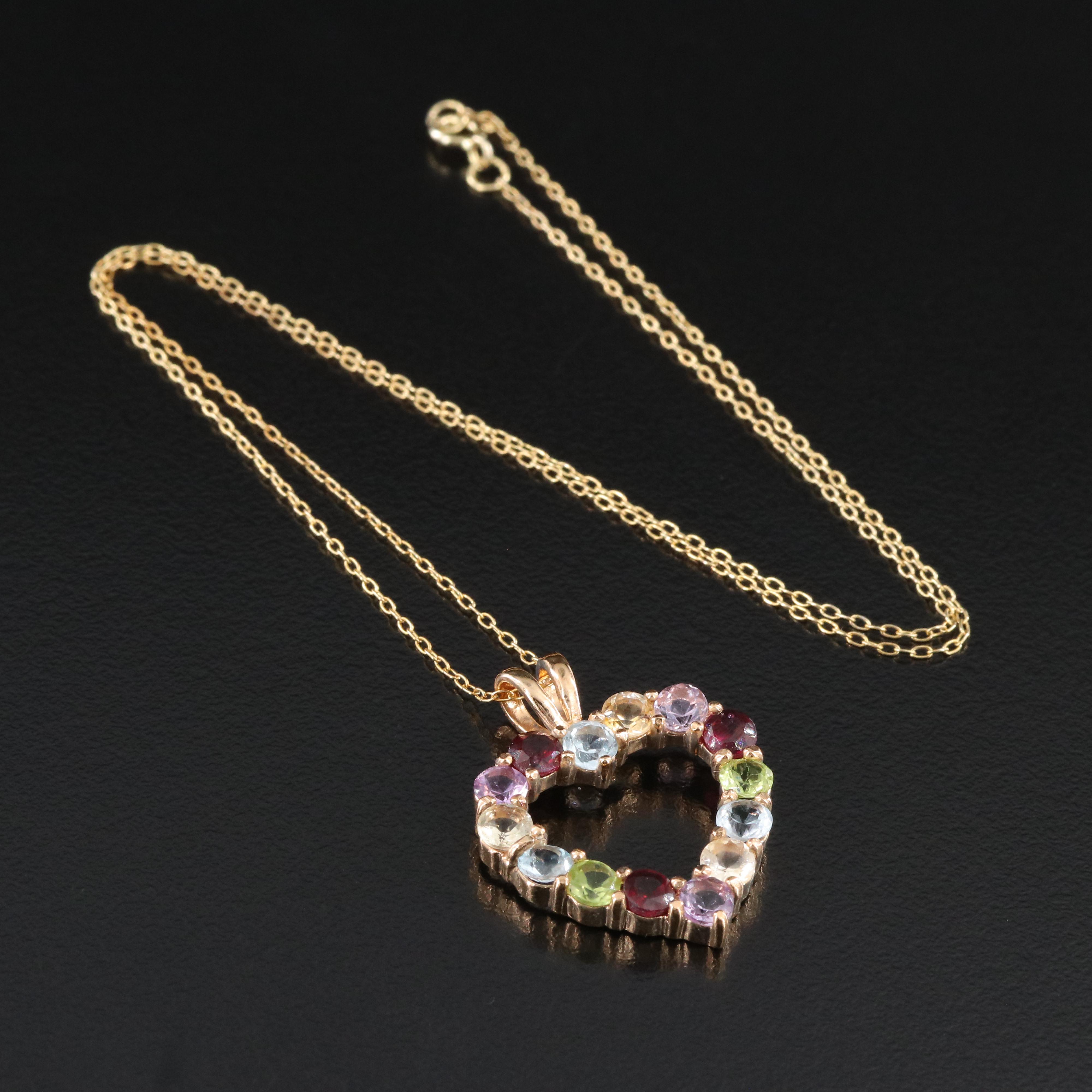 Sterling Heart Pendant Necklace Including Amethyst, Garnet and Peridot