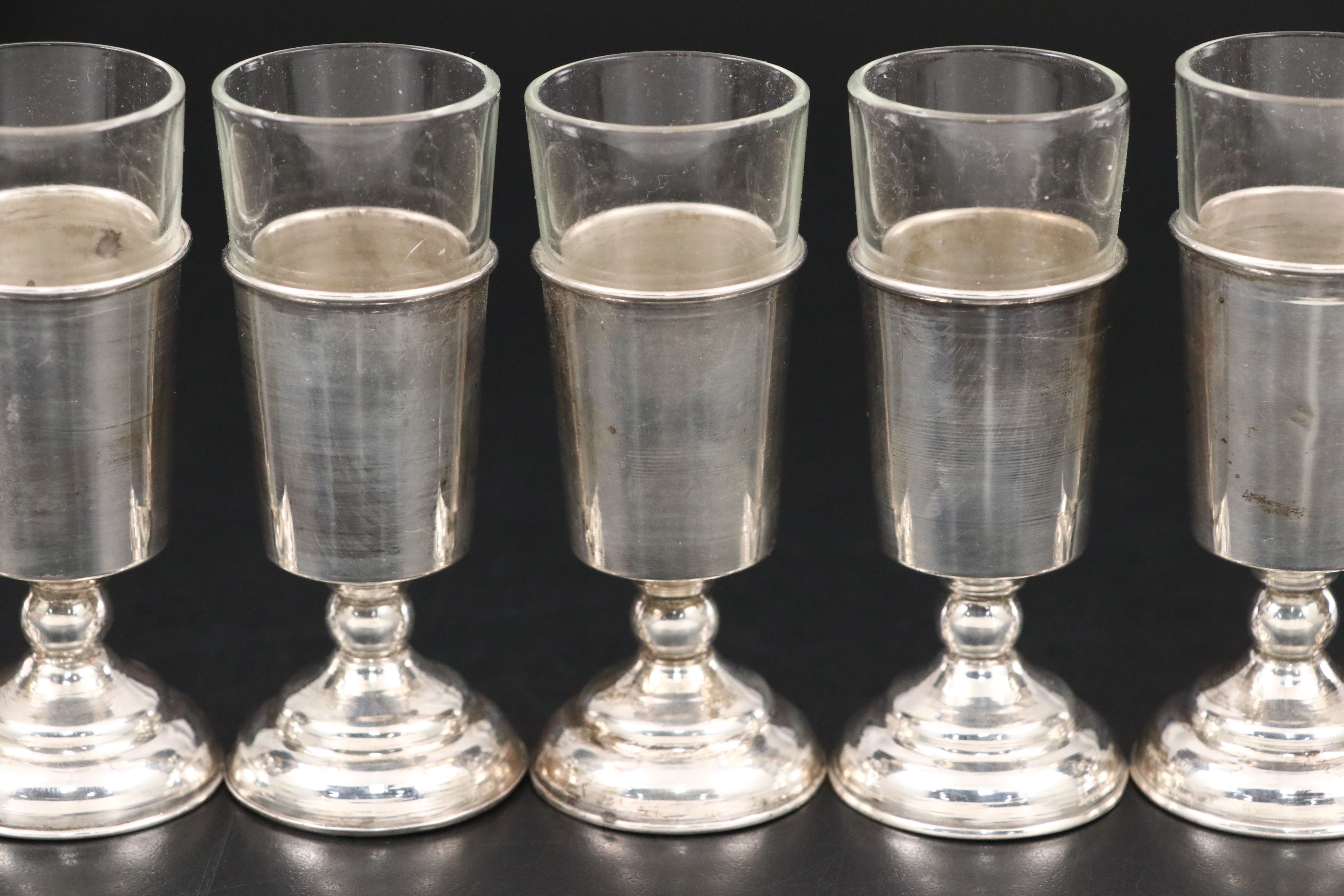 Mexican Sterling Silver and Glass Cordial or Shot Glasses