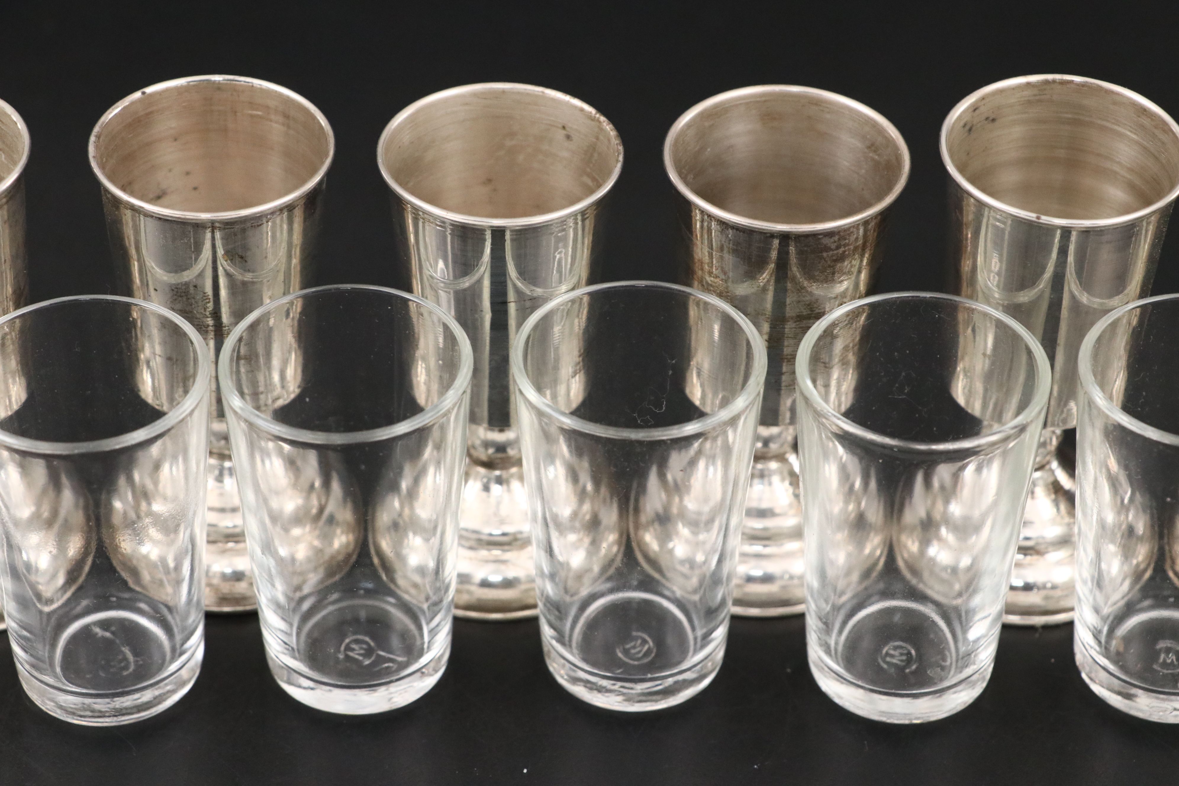Mexican Sterling Silver and Glass Cordial or Shot Glasses