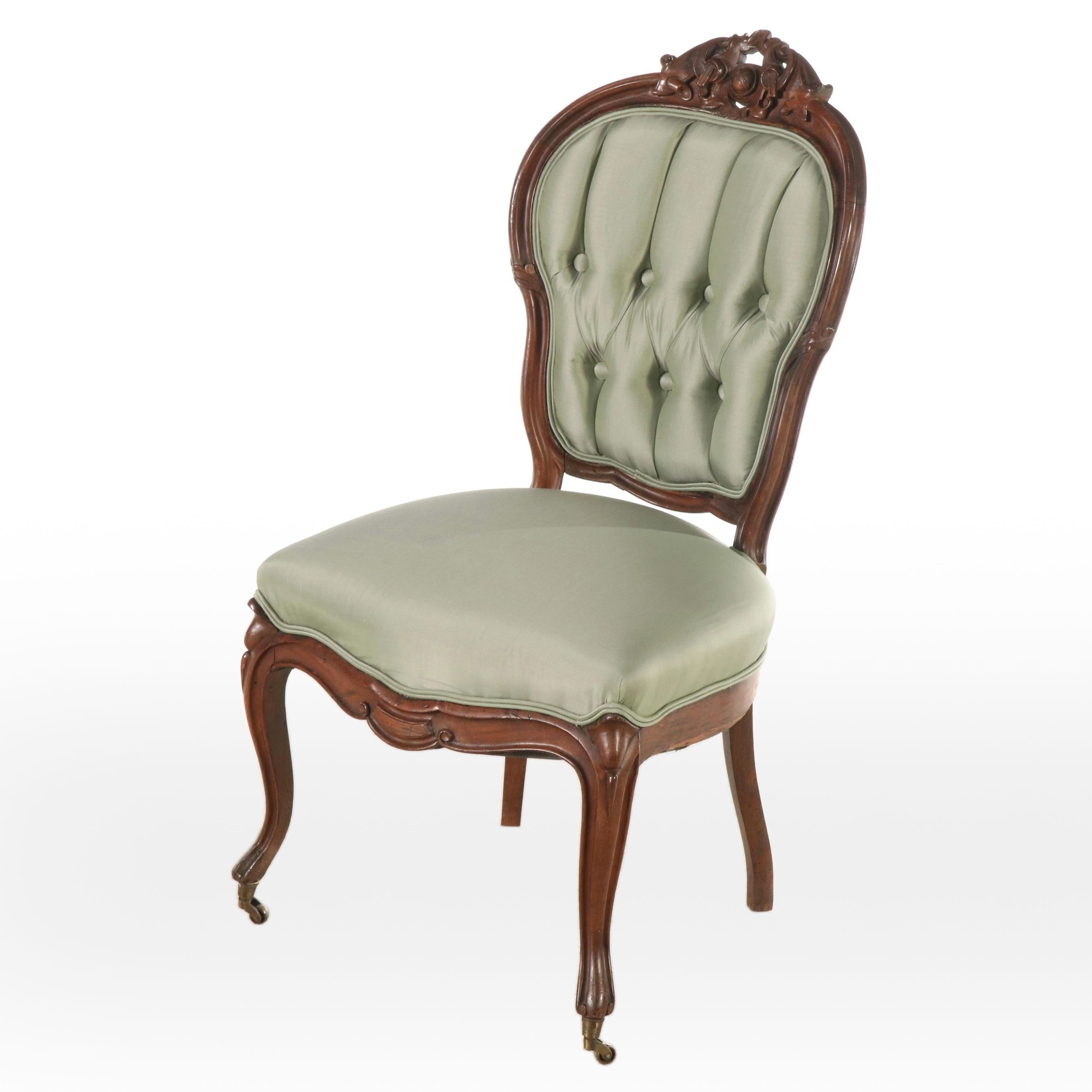 Rococo Revival Carved Mahogany Upholstered Side Chair, Early 20th Century
