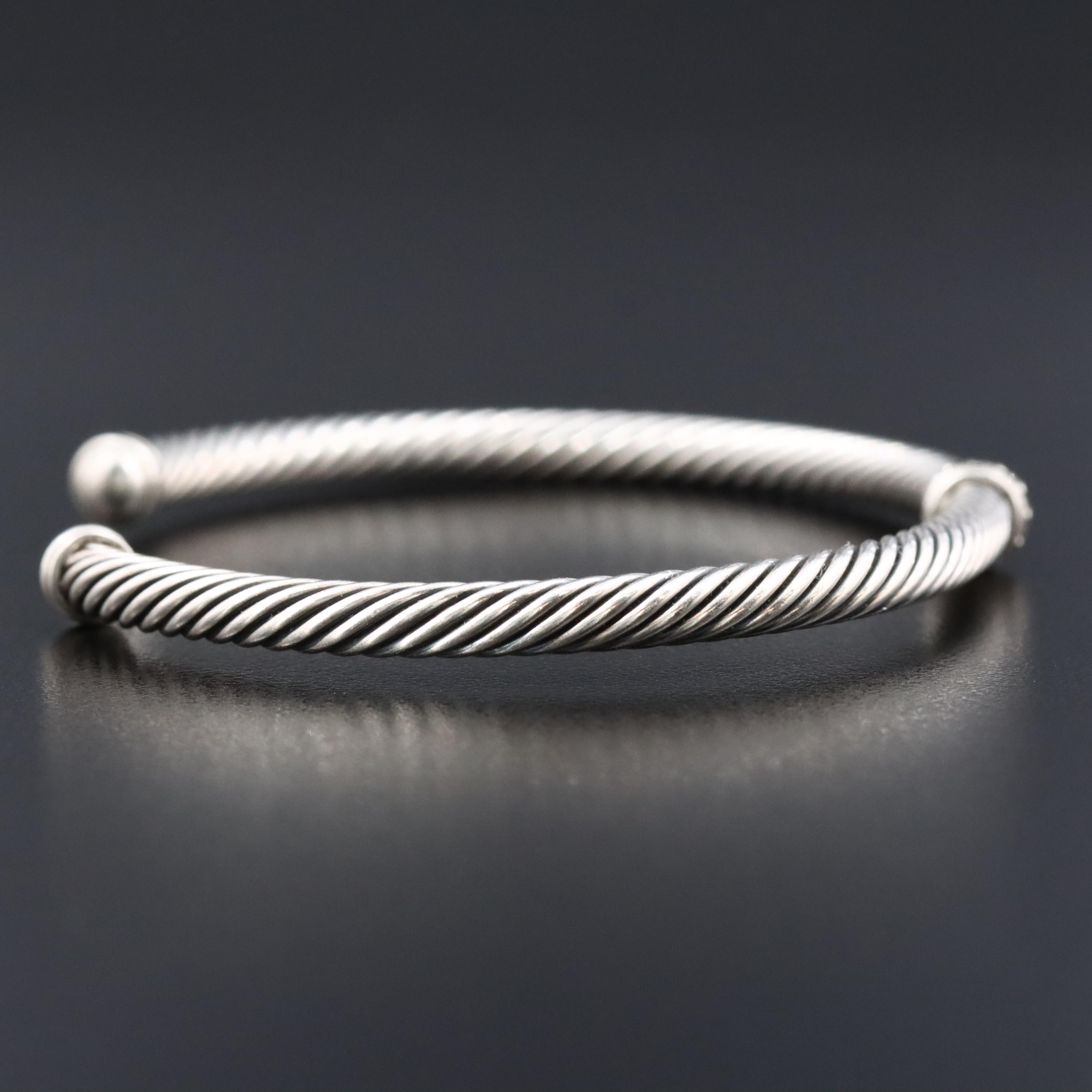David Yurman Sterling Cable Cuff Diamond Station Bracelet