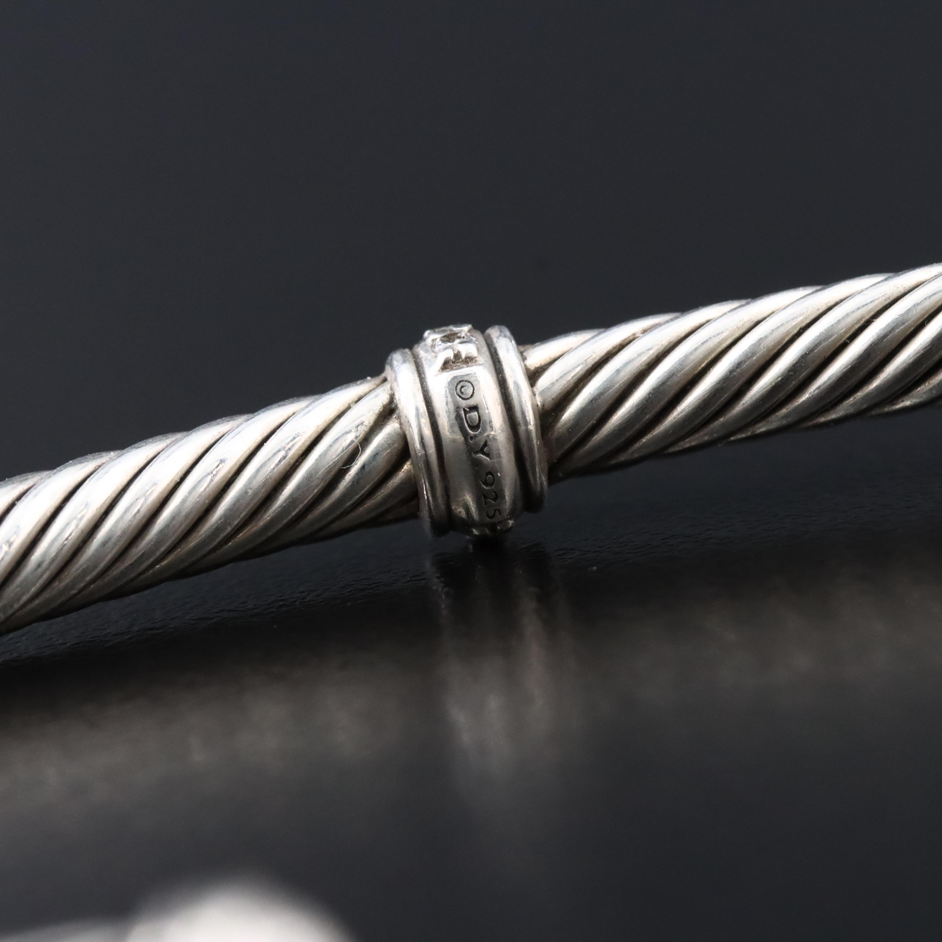 David Yurman Sterling Cable Cuff Diamond Station Bracelet