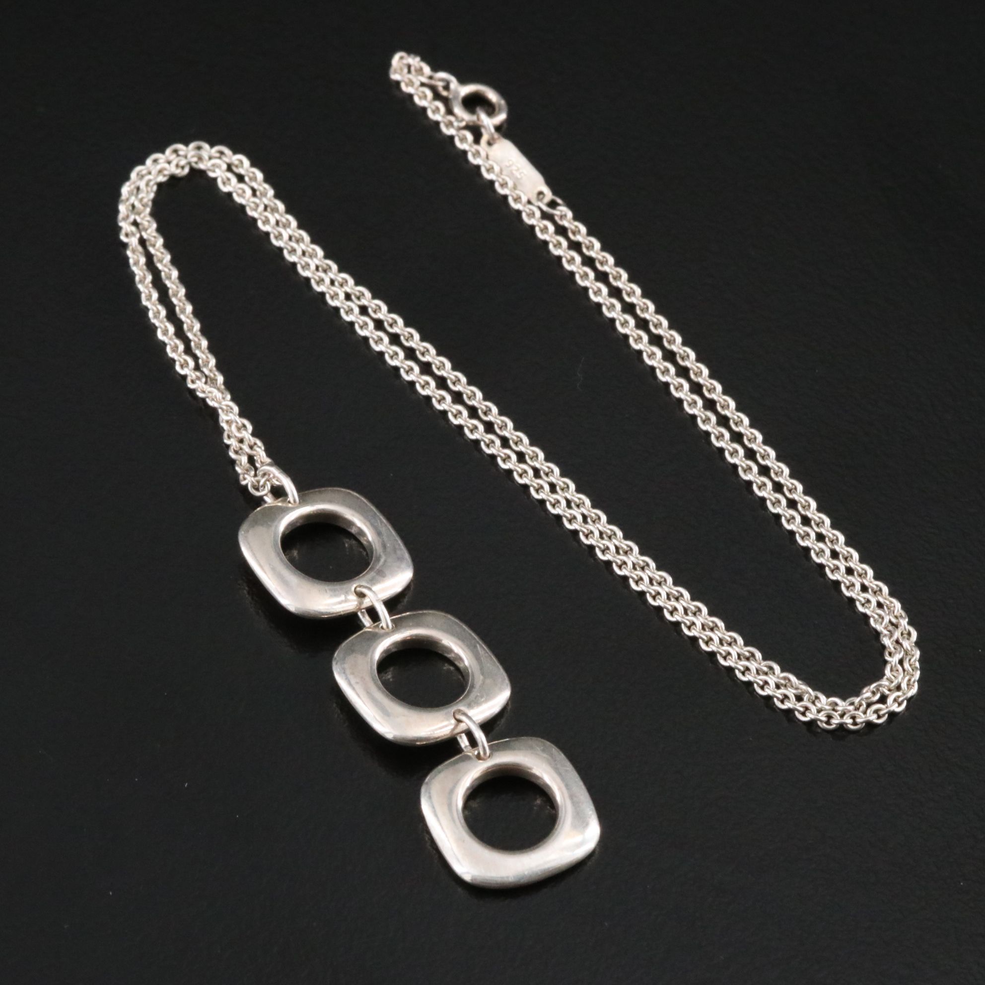 Tiffany & Co. Sterling Cushion Square Drop Necklace