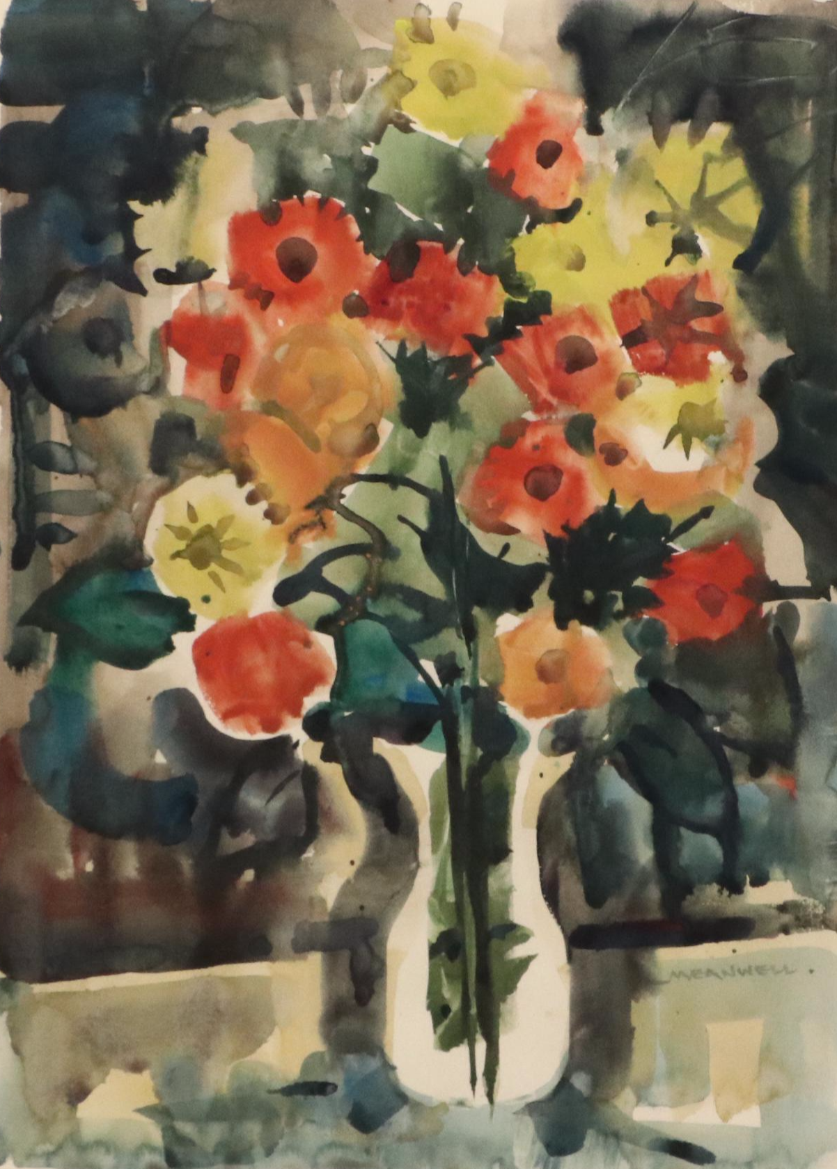 Jack Meanwell Floral Still Life Watercolor Painting, Late 20th Century