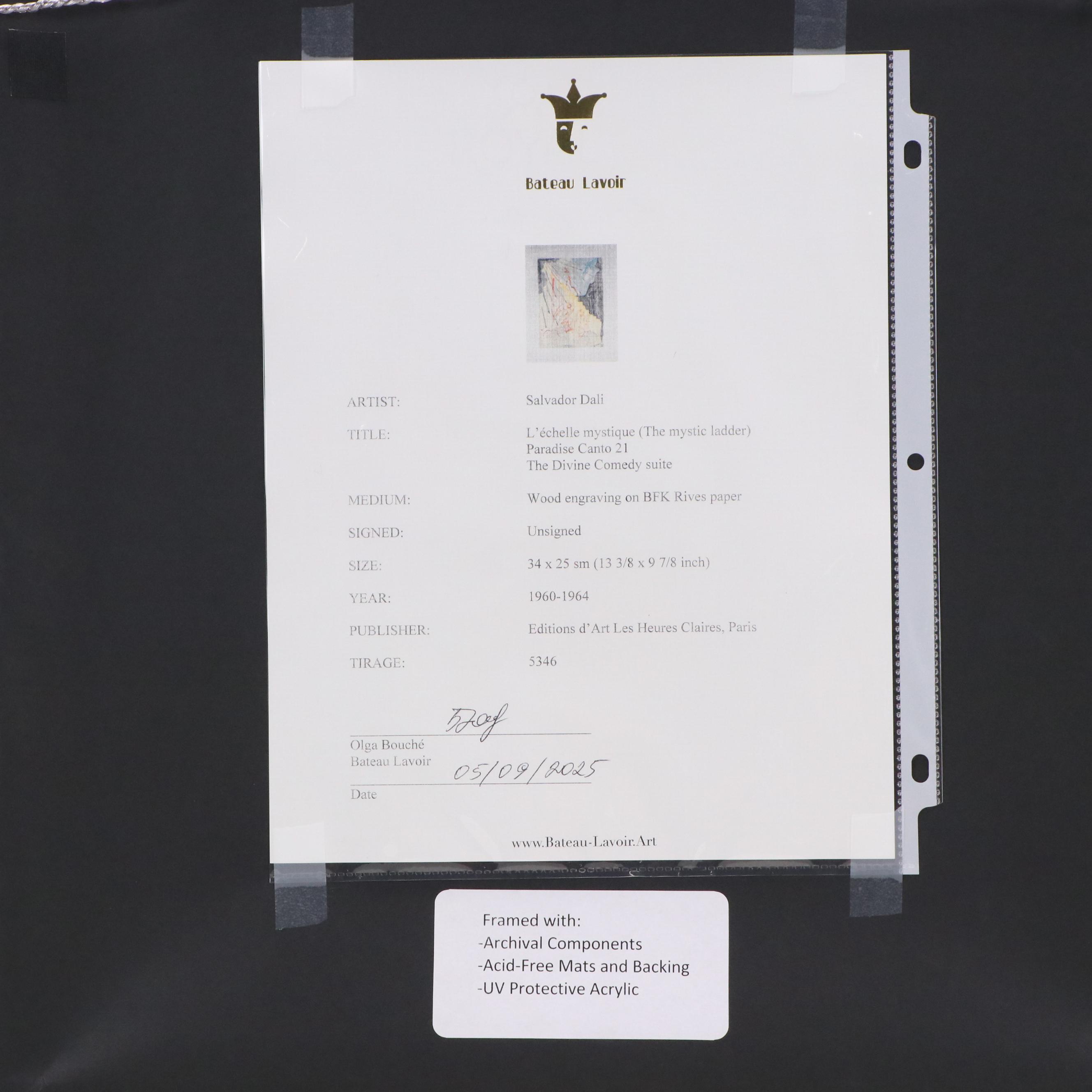 Salvador Dalí Wood Engraving "L'Échelle Mystique," 1960–64