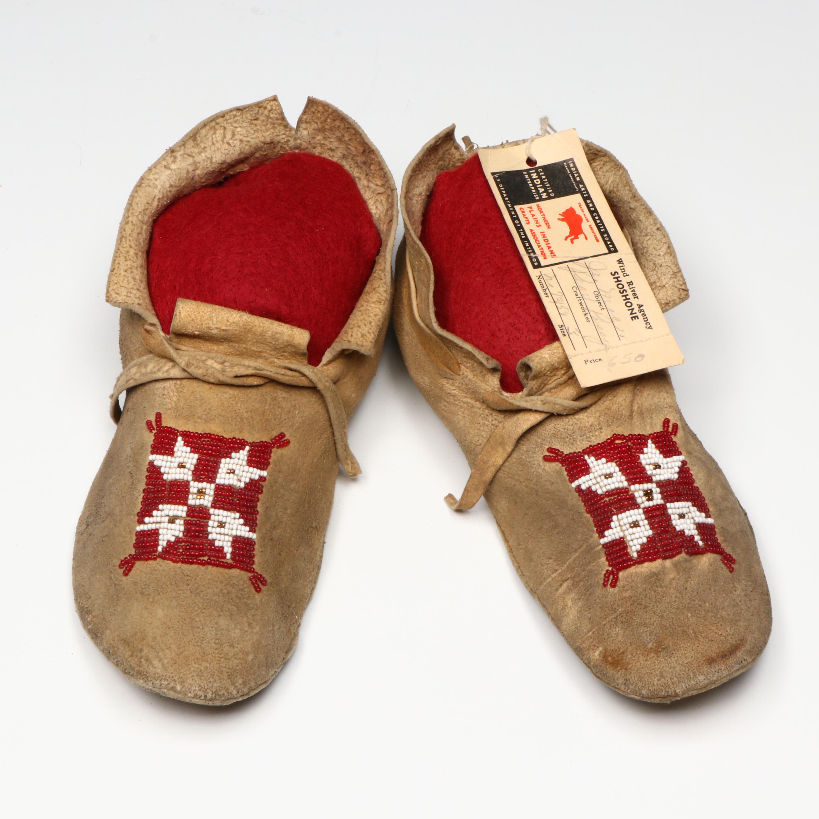 Wind River Newe (Shoshone) Beaded Moccasins with Other Great Lakes Youth Pair