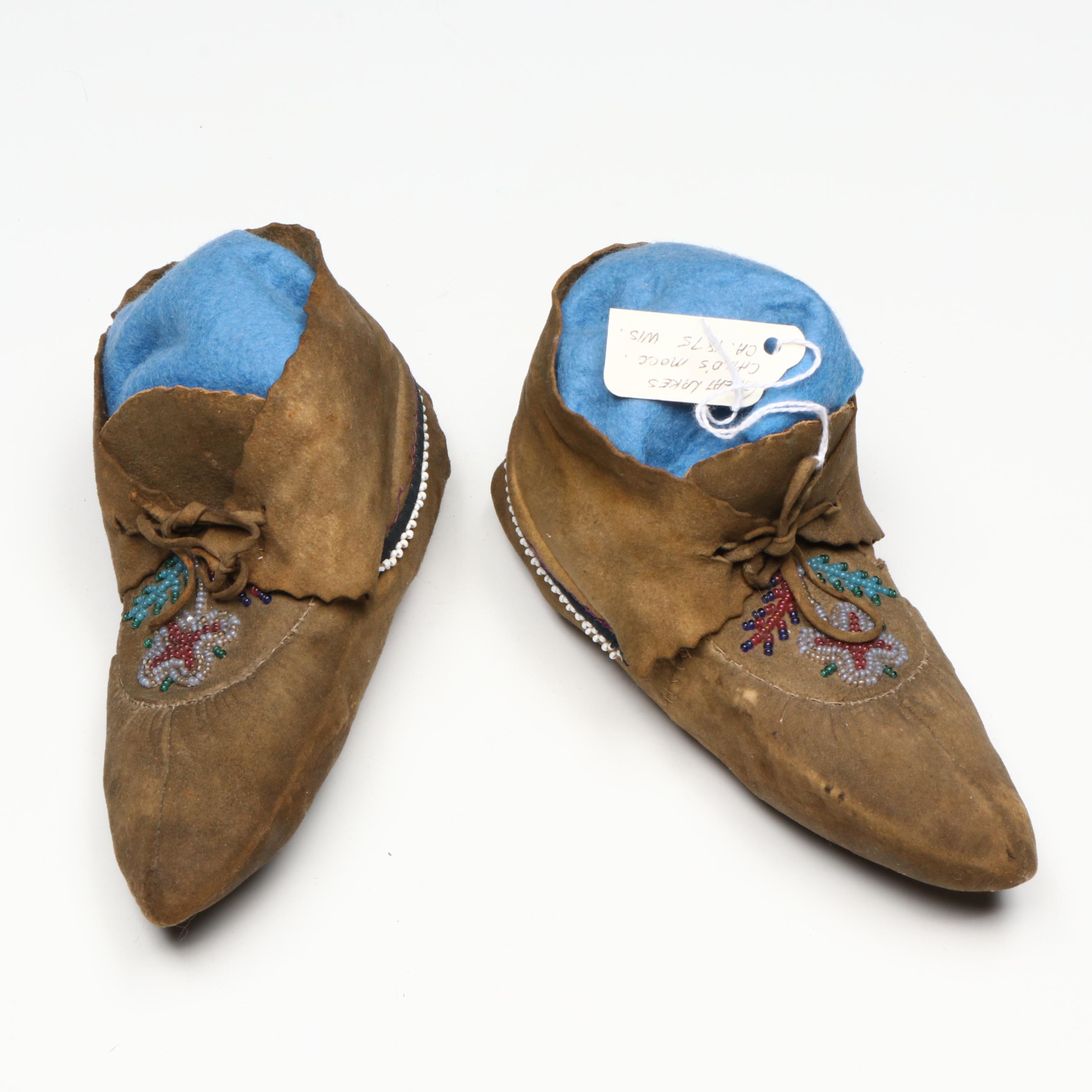 Wind River Newe (Shoshone) Beaded Moccasins with Other Great Lakes Youth Pair