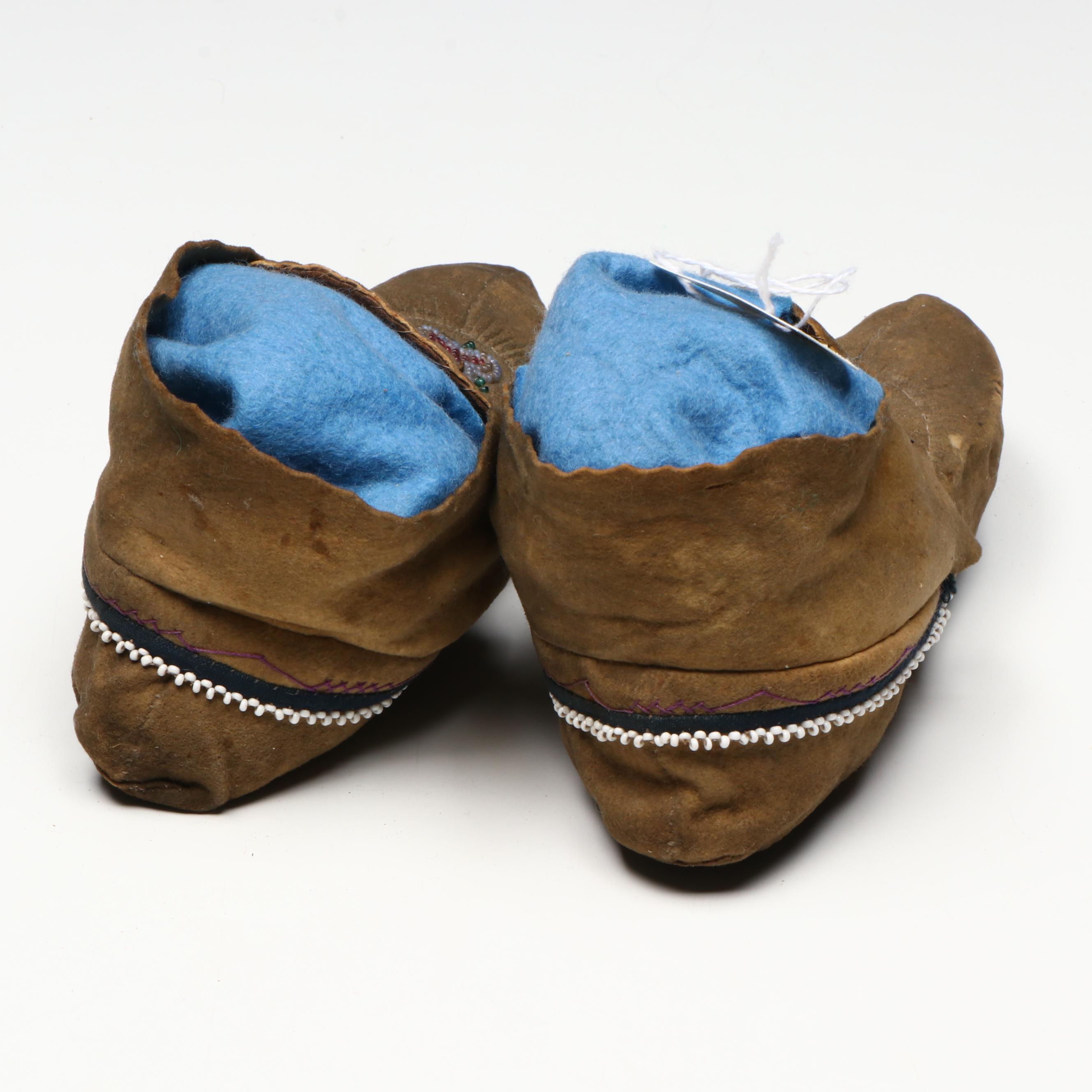 Wind River Newe (Shoshone) Beaded Moccasins with Other Great Lakes Youth Pair