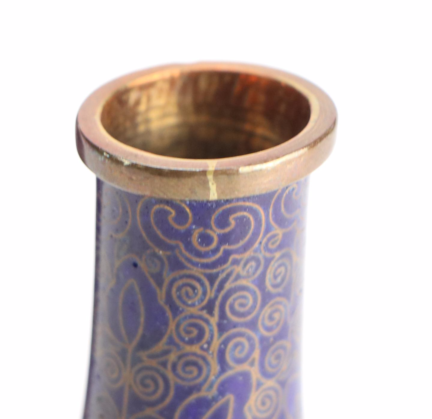 Chinese Blue Cloisonné Enameled Copper Bottle Vases