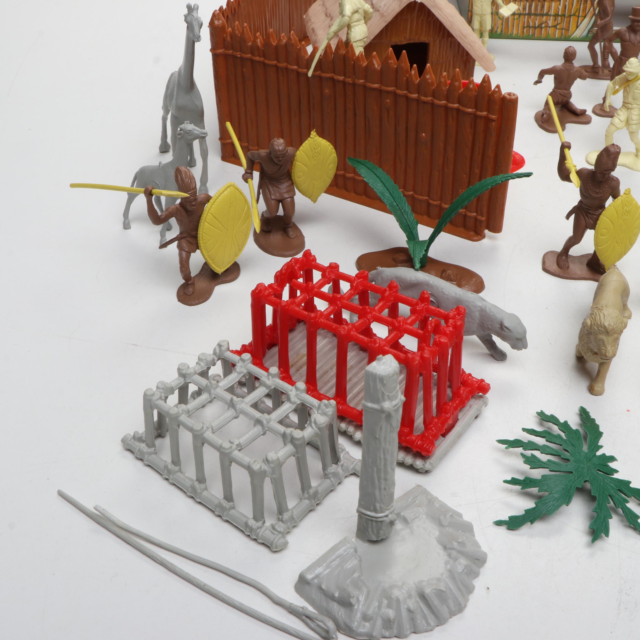 Marx Jungle Trading Post And Animals with More Plastic Scenery and Figures